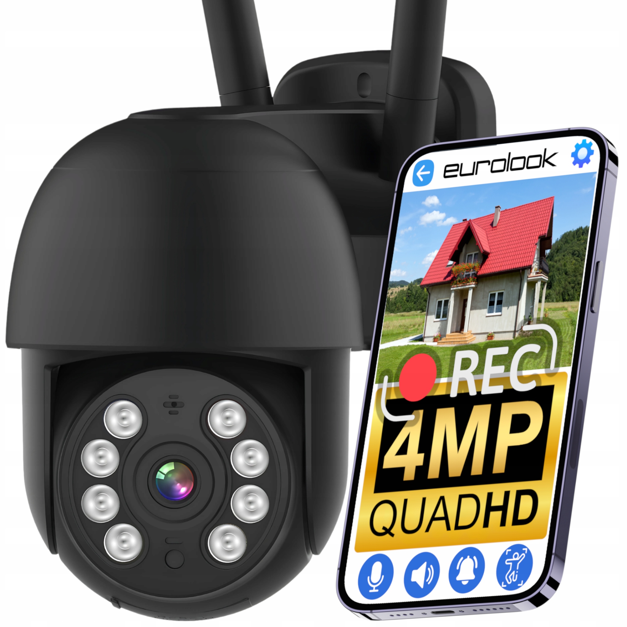 Otočná Smart Wifi Kamera 4MPX Quadhd Monitorování Zoomu 4X Detekce Pohybu