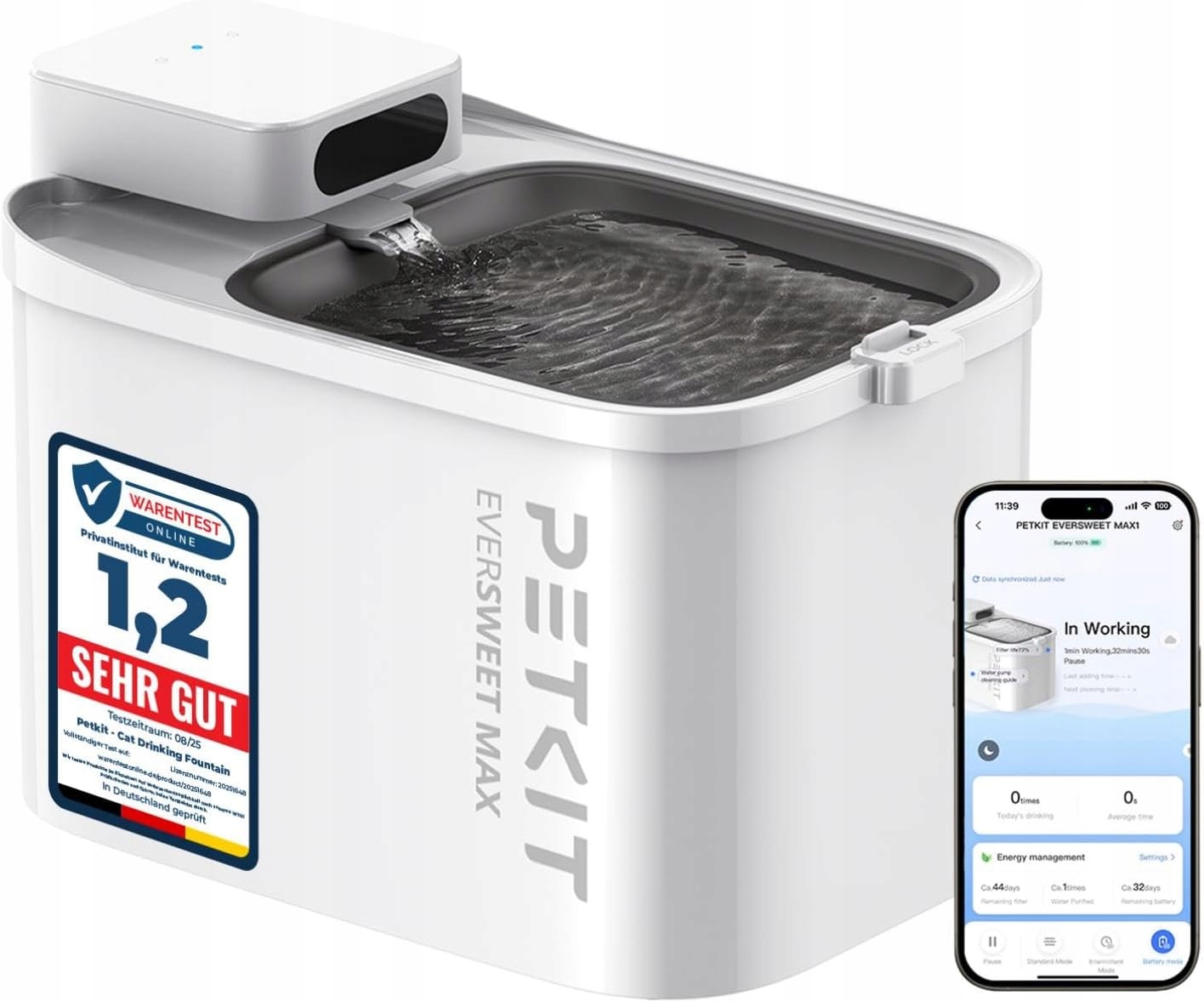 Levně Fontána Petkit Eversweet Max 3L pro kočky psa bezdrátová tichá App Ai