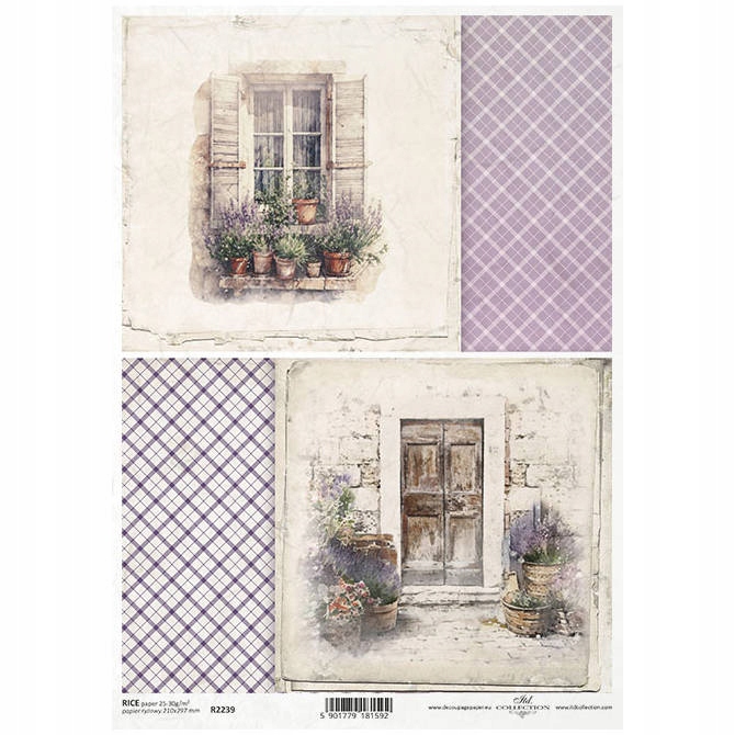 Papier ryżowy do decoupage A4 drzwi okna lawenda