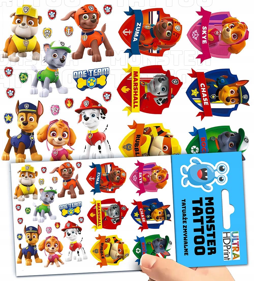 TATUAŻE ZMYWALNE TYMCZASOWE DLA DZIECI PSI PATROL WZORY ORYGINALNE