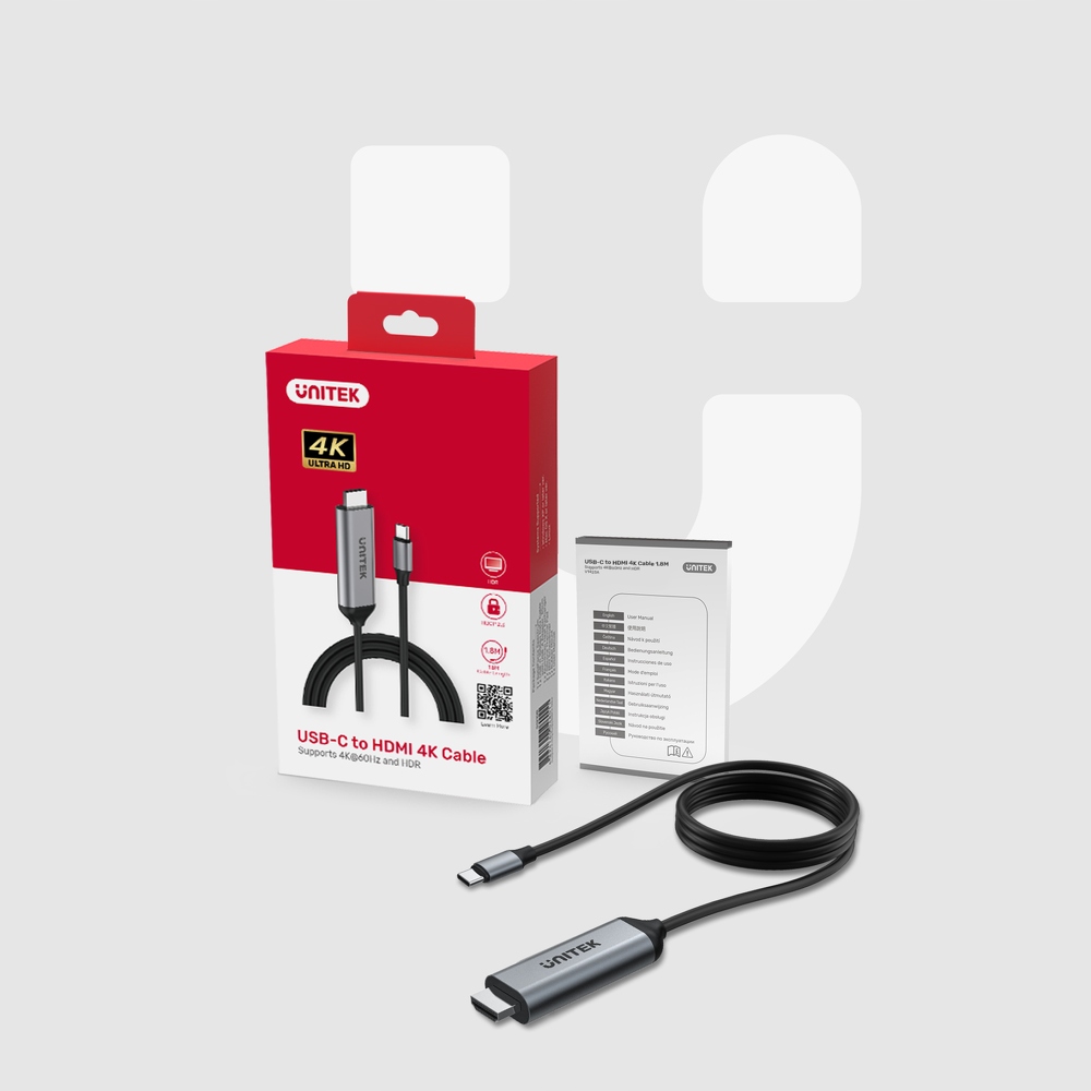 Unitek kabel przewód USB-C na HDMI 4K 60Hz, 1,8 m HDCP 2.3 Marka Unitek