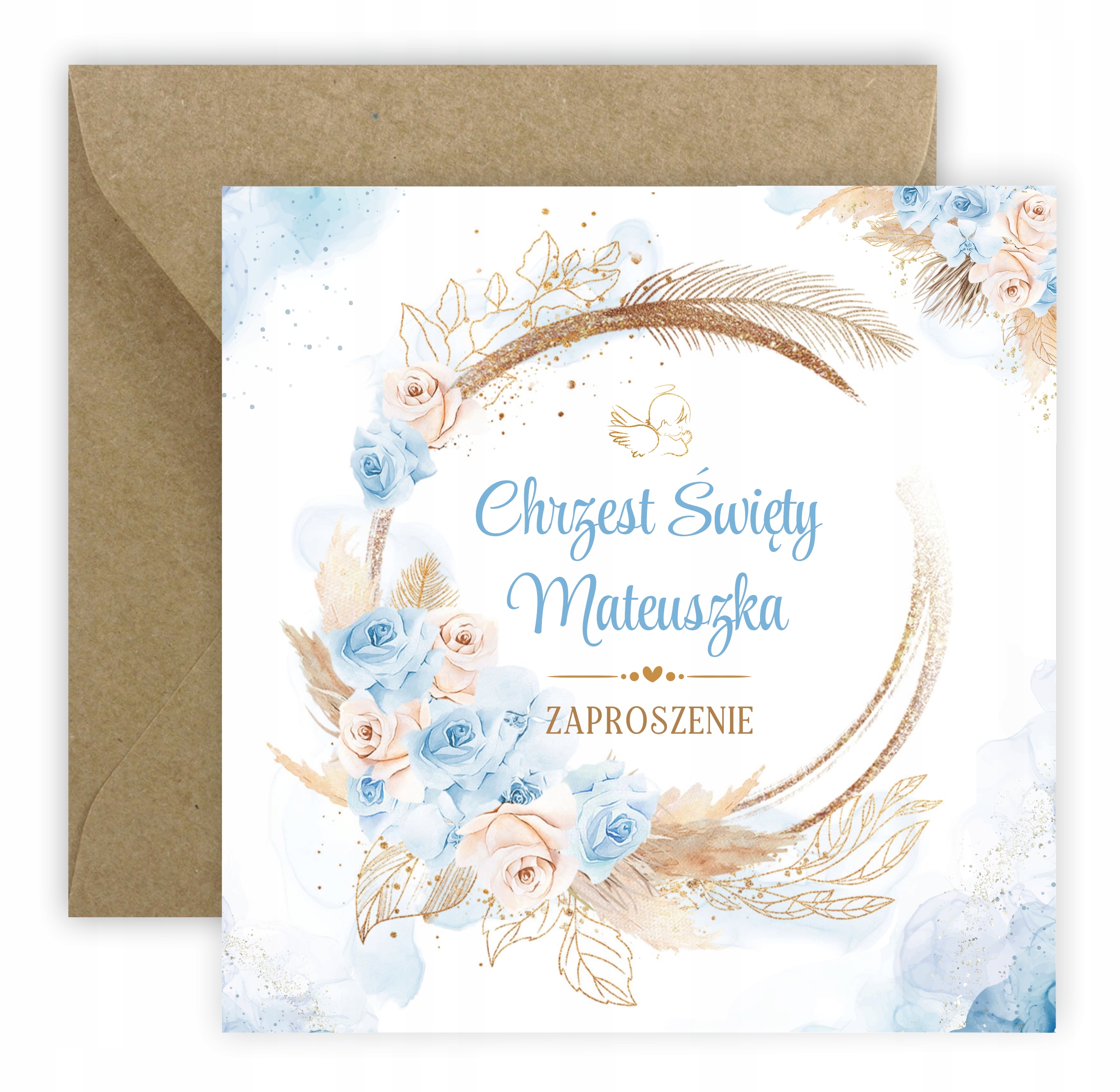 ZAPROSZENIA NA CHRZEST BOHO + IMIĘ + KOPERTA
