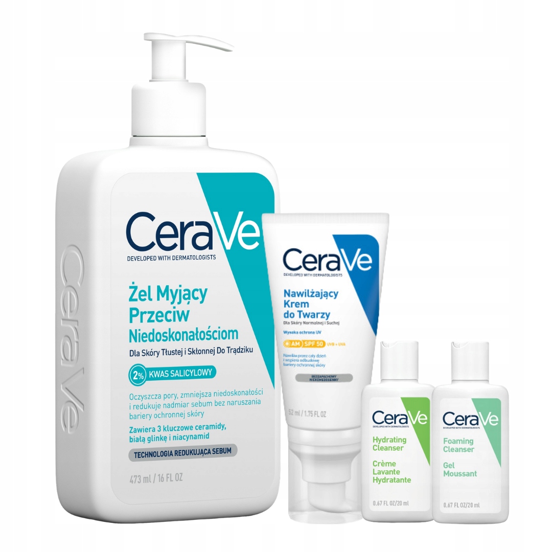 CeraVe Żel myjący przeciw niedoskonałościom 473ml, Krem do twarzy z Spf 50