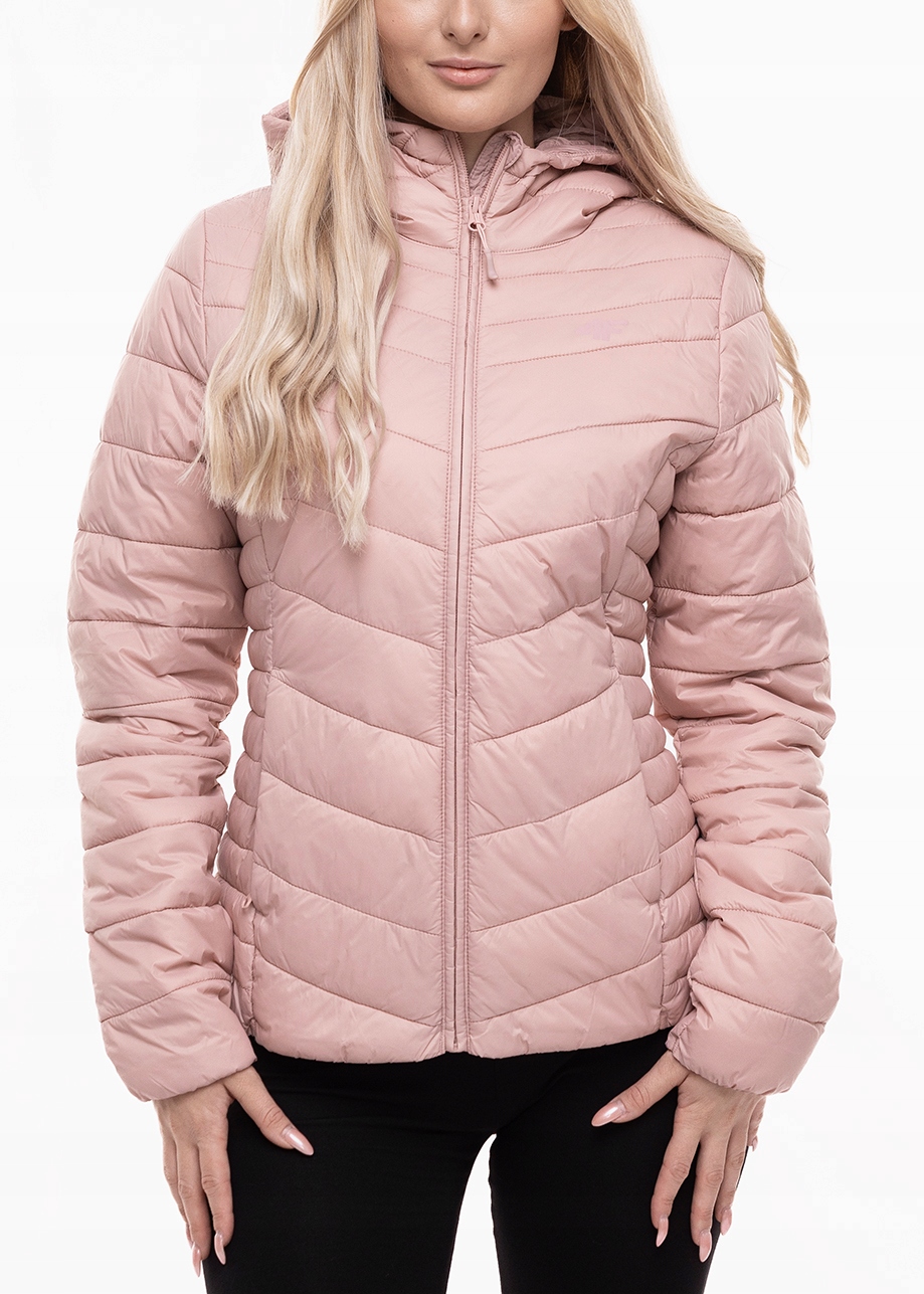 4F Dámská péřová bunda s kapucí, prošívaná, zapínatelná, přechodová, vel XL