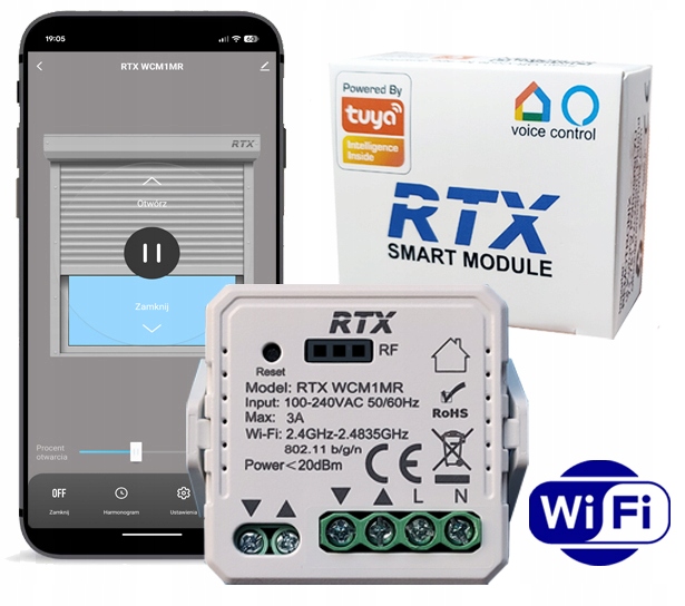 RTX Moduł Sterownik Rolet RTX TUYA WiFi + RF MINI DOPUSZKOWY