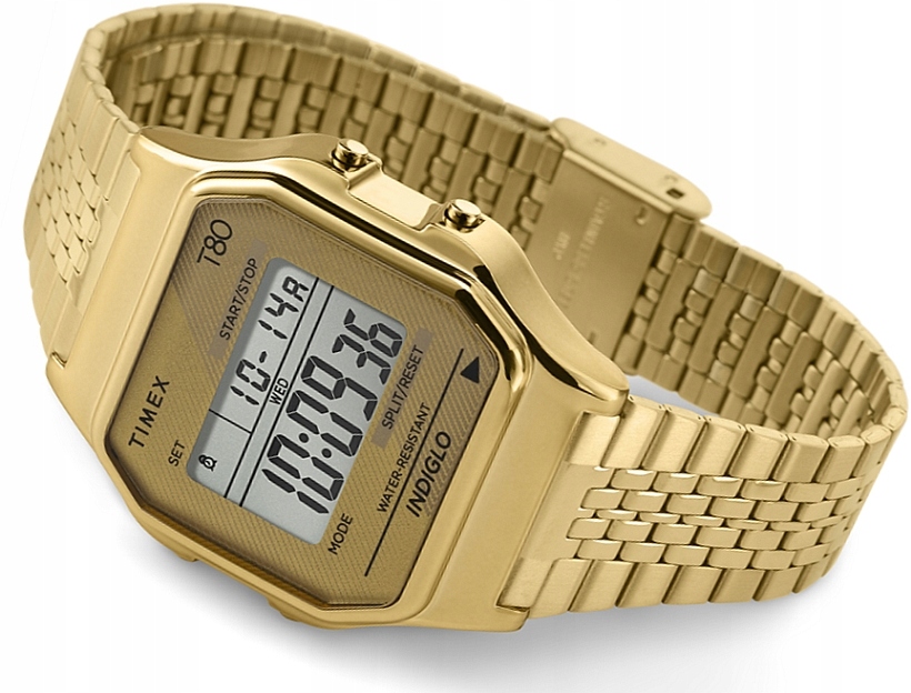 Retro Digitální Hodinky Timex TW2R79200 Gold Indiglo Vintage Alarm Krabička