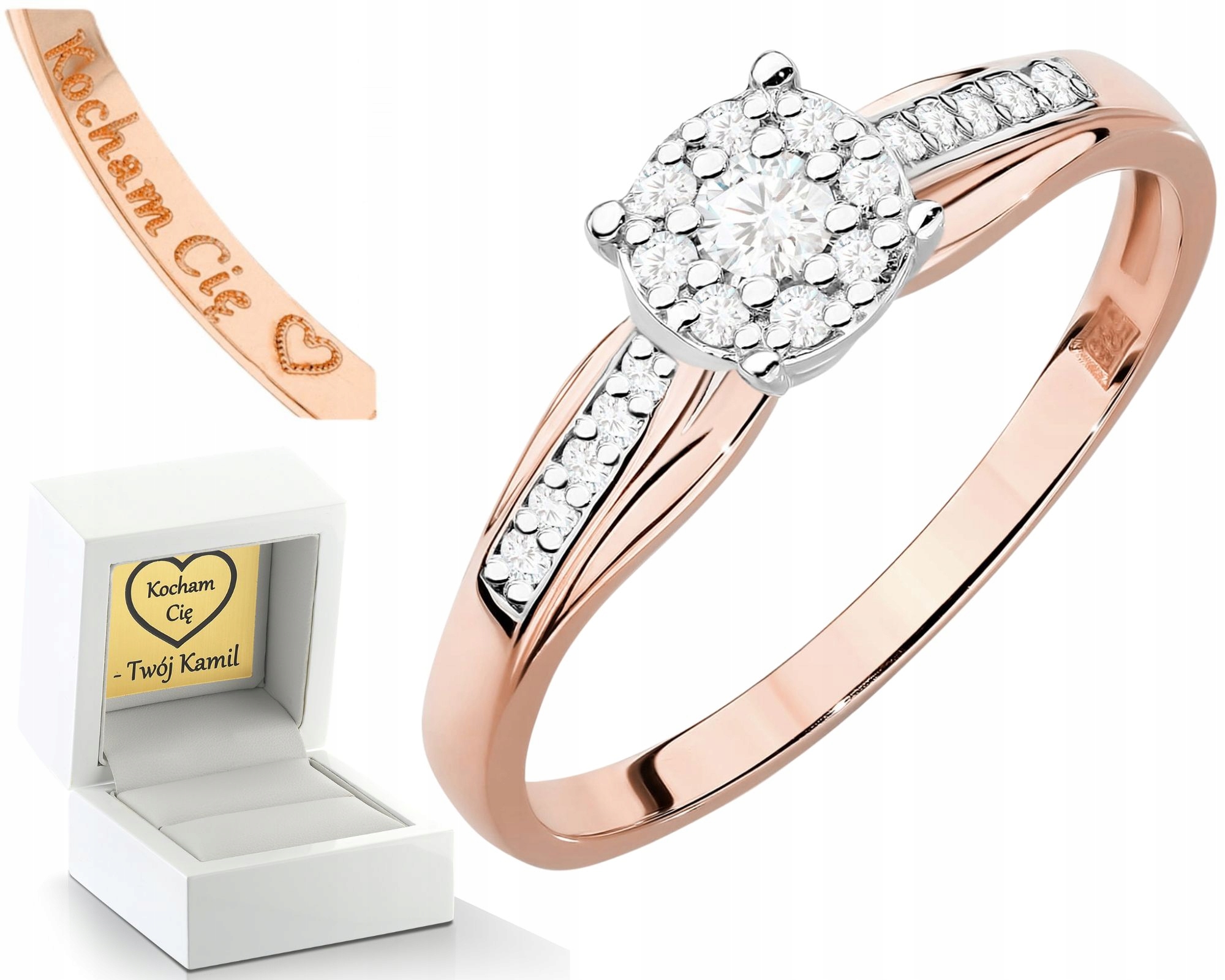 Růžový Zlatý Prstýnek S Diamanty 585