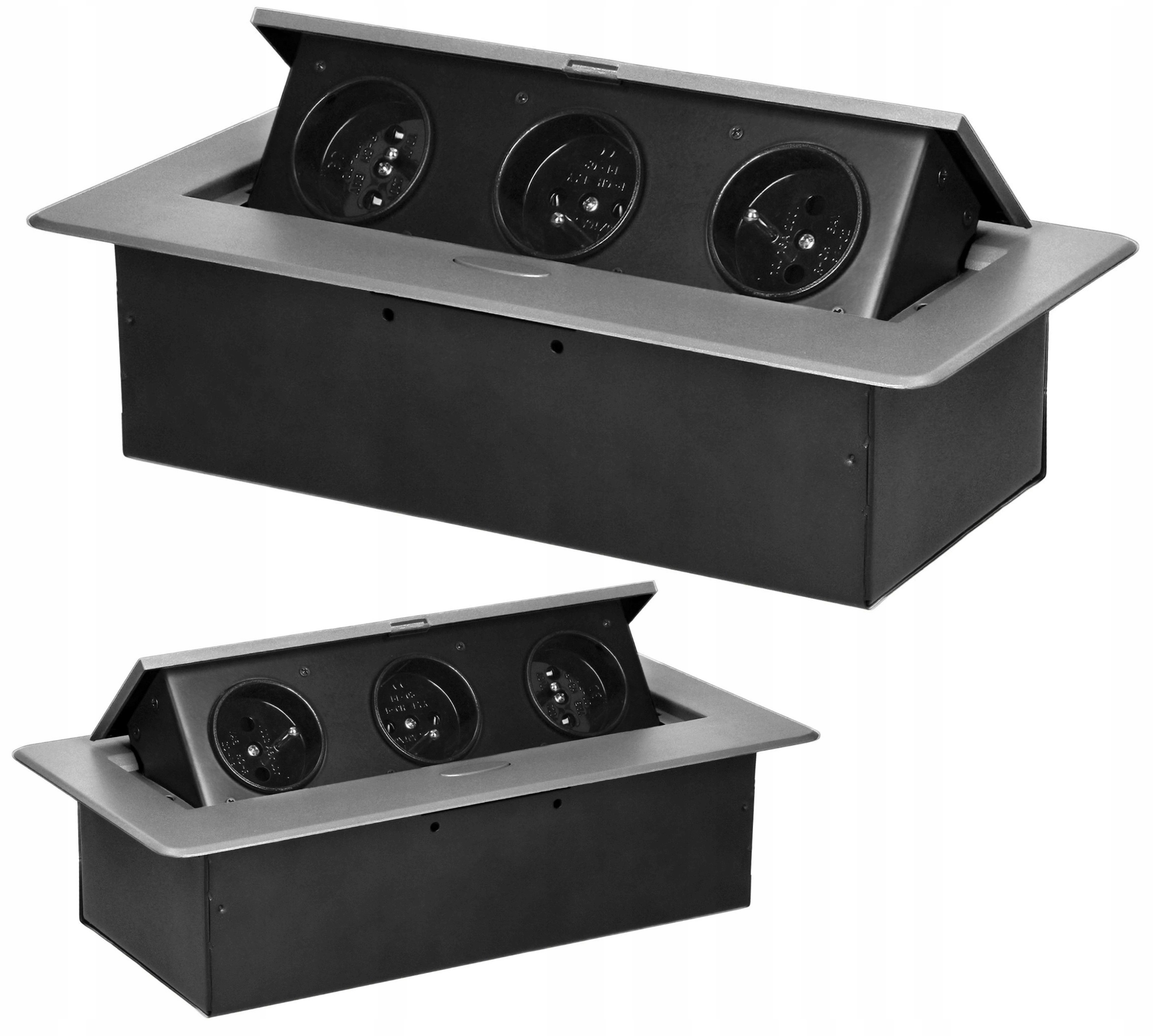 Nábytková zásuvka zapuštěná do desky 3 zásuvky 3x2P+Z stříbrná GM-9032/G