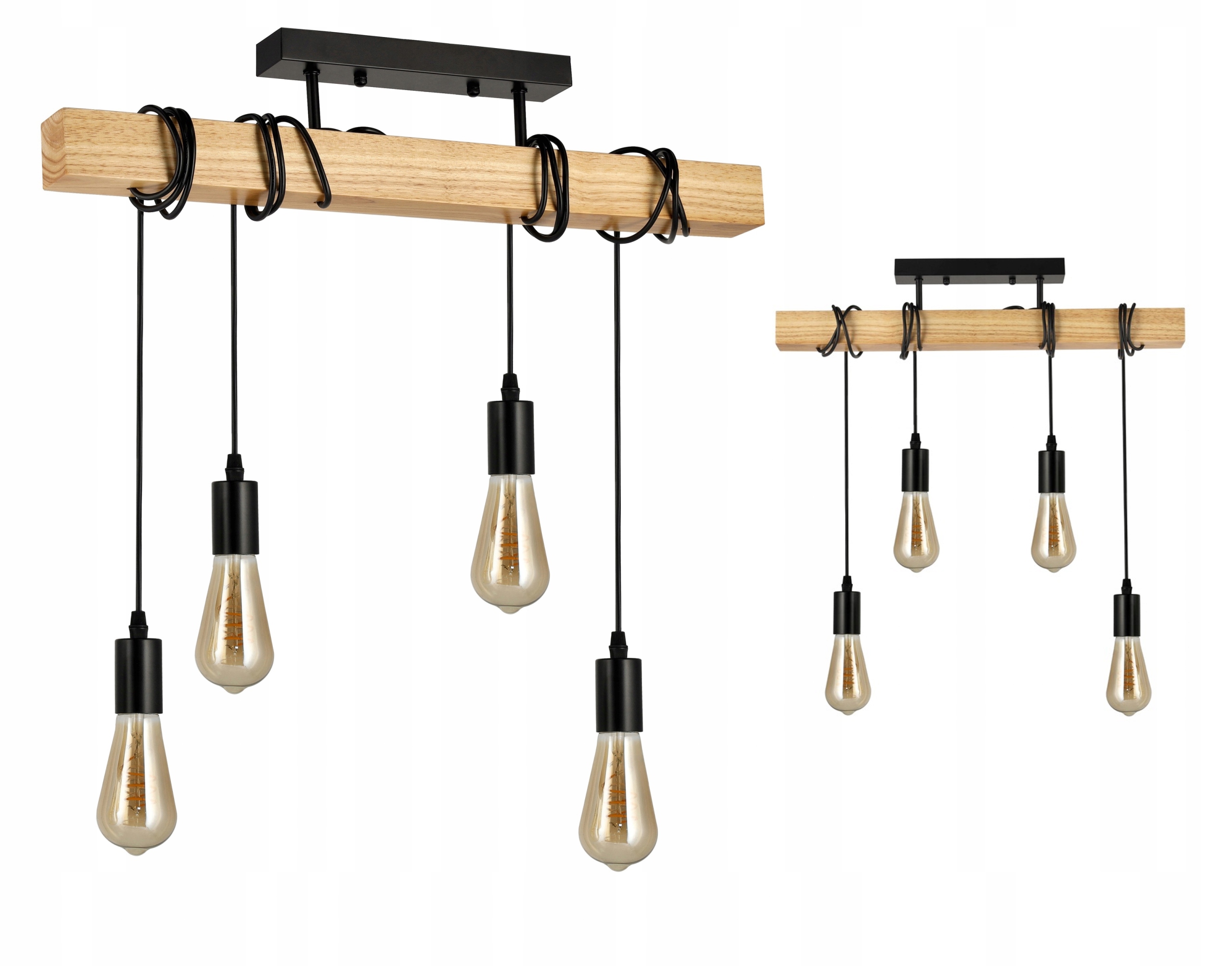 Dřevěná závěsná stropní lampa Lustr Zwis Loft Černá pro 4x E27