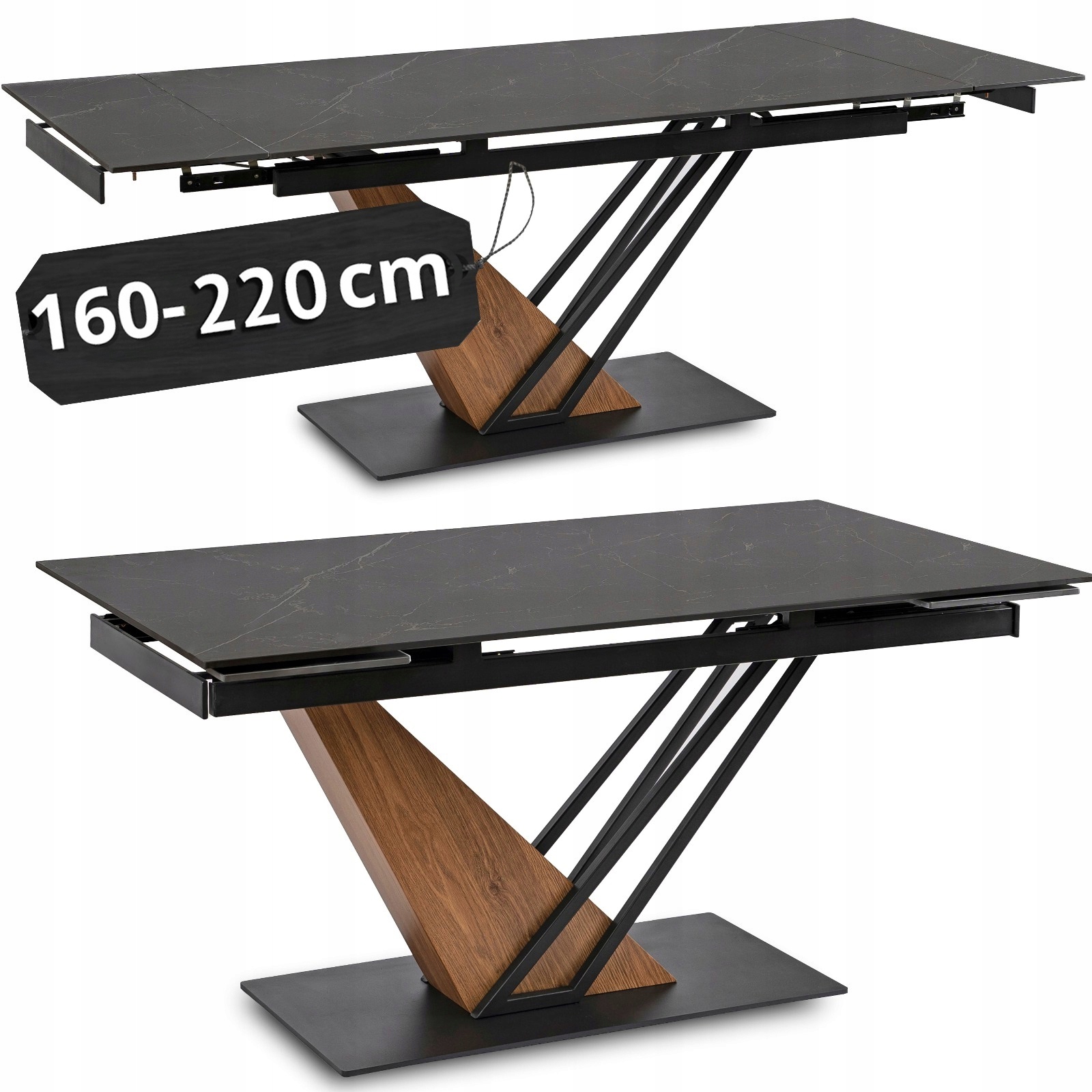 Rozkládací keramický stůl 160/220 do jídelny a obývacího pokoje Rex Černý