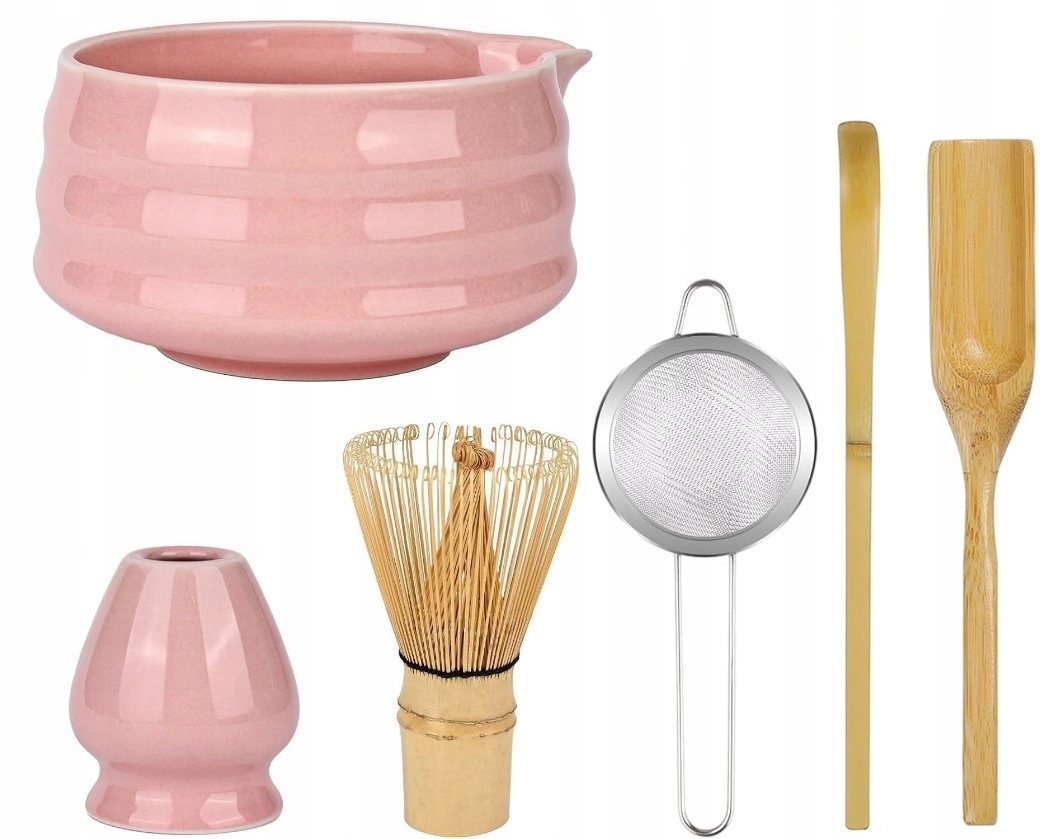 Levně Dárková sada keramika pro Matcha Čaj, metlička Chasen, štětec, stojánek, lžička 6v1