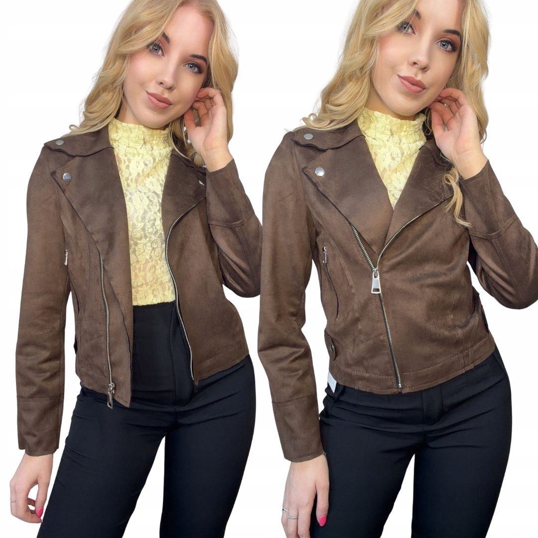 Kurtka damska ramoneska zamszowa brązowa biker L/40 narzutka
