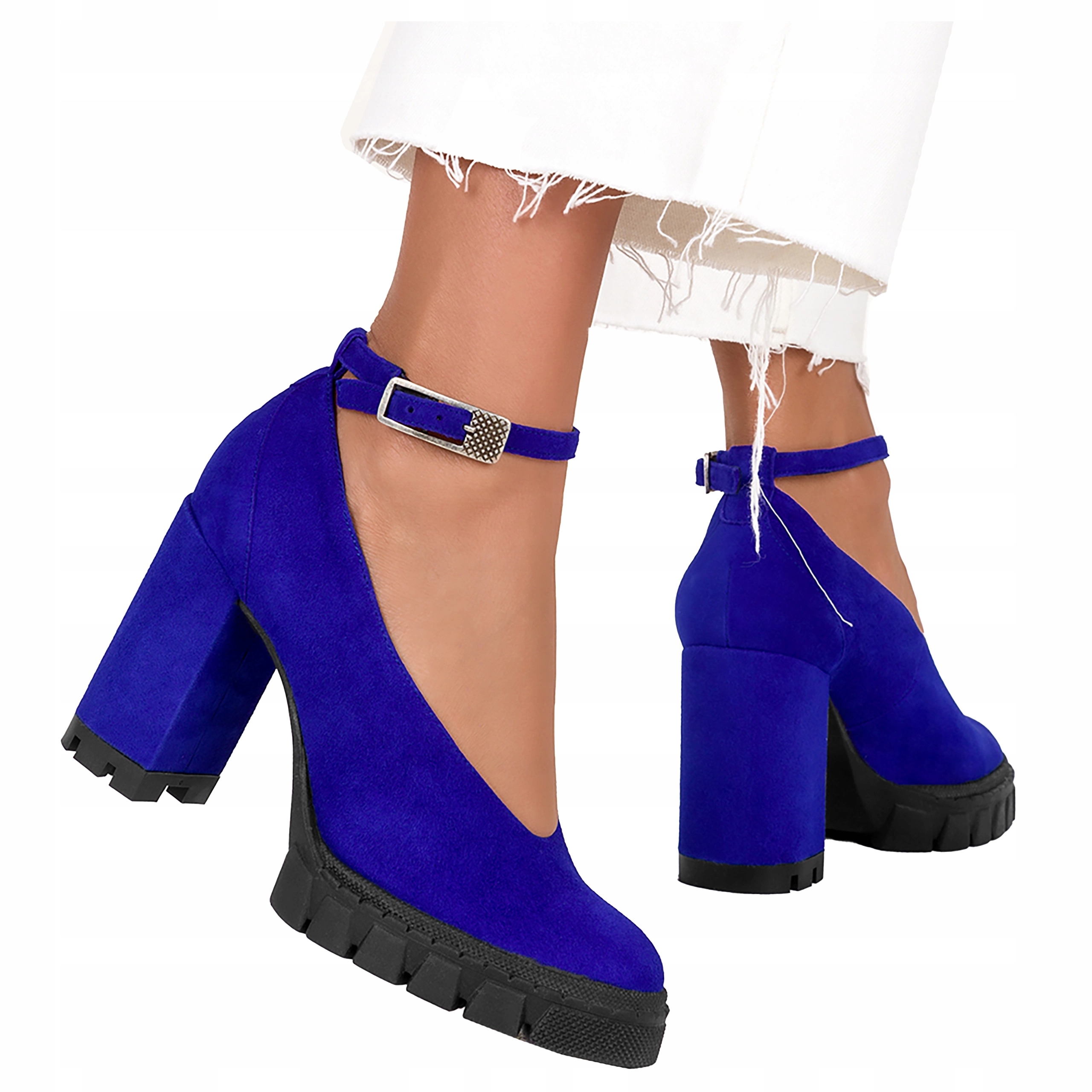 Módní Chabrové Kožené Lodičky Pohodlný Pásek Kolem Kotníku Stabilní vel. 41