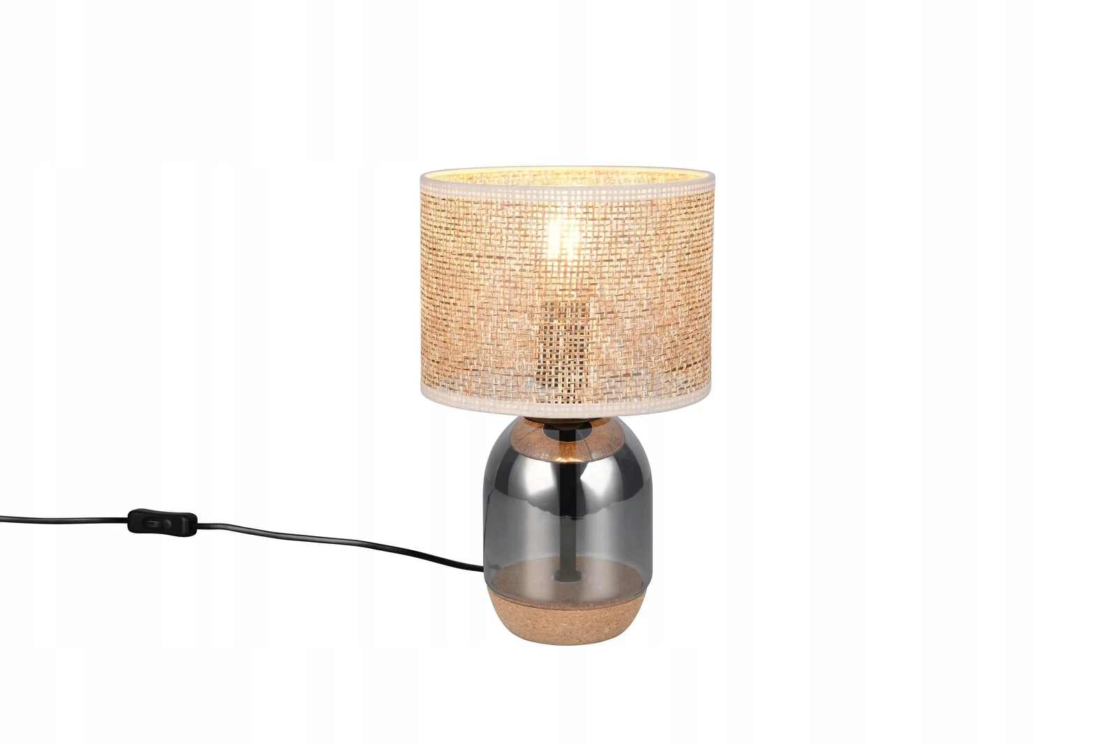 Stolová lampa Tara 32 cm chrómová, sklenená základňa, prútené tienidlo Trio