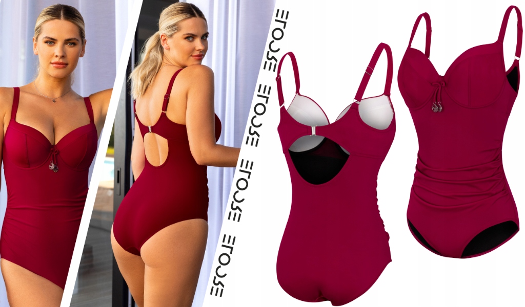 Dámské jednodílné Plavky Monokini 95F 4XL 48 Červené Hlavní materiál polyamid