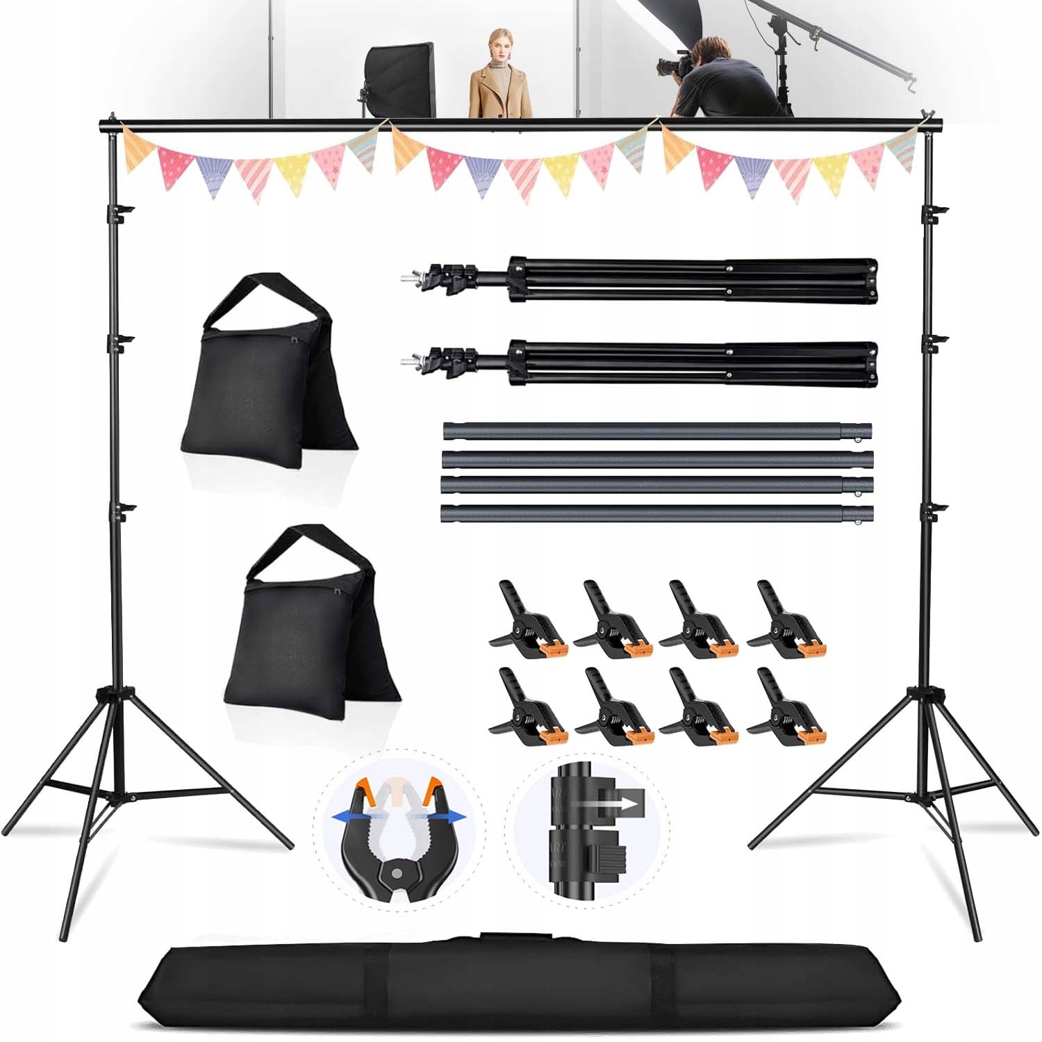 Stativ Pro Fotografické Pozadí S 2 Trojnožkovými Držáky 3X2.1 M, Multifunkční