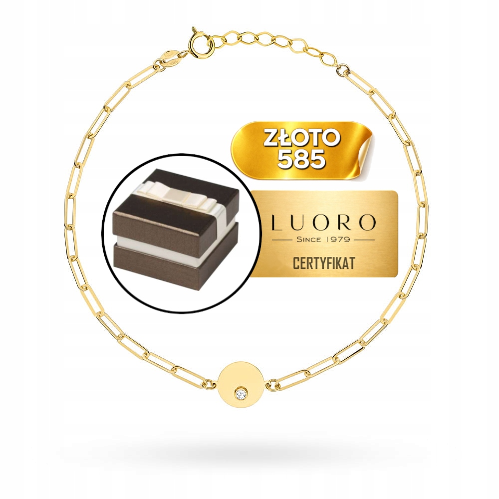 Náramek Zlatý 585 14K Článek Kolečko Se Zirkonem 17 CM Nastavitelný