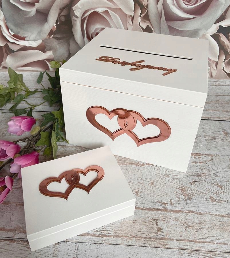

Pudełko na koperty + obrączki białe golden rose