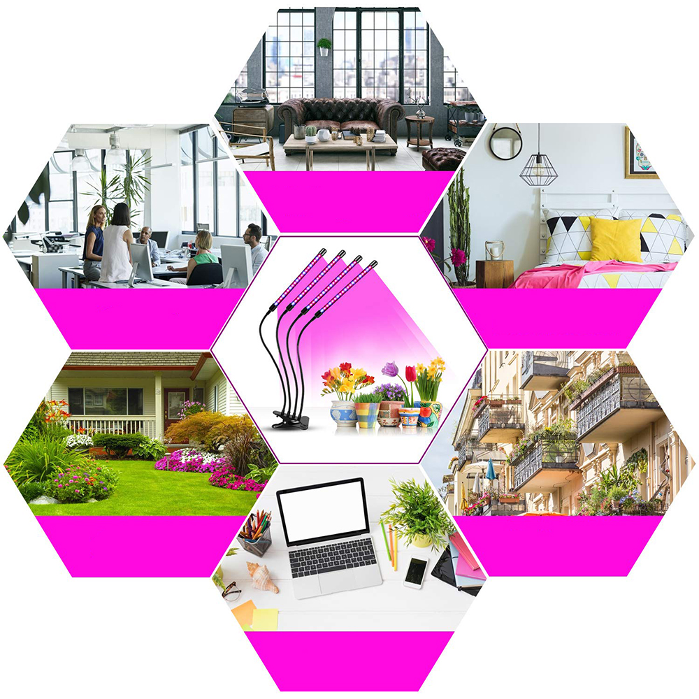 Czterogłowicowe oświetlenie LED do uprawy Grow Light, czerwone i niebieskie Maksymalna moc 16 W