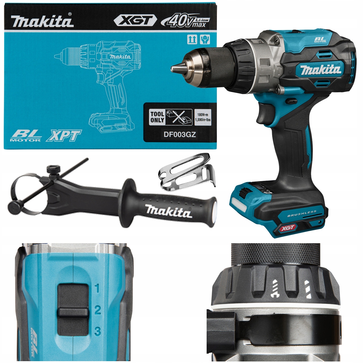 Makita Wiertarko-wkrętarka akumulatorowa 40V Xgt 3-biegowa 180Nm DF003GZ