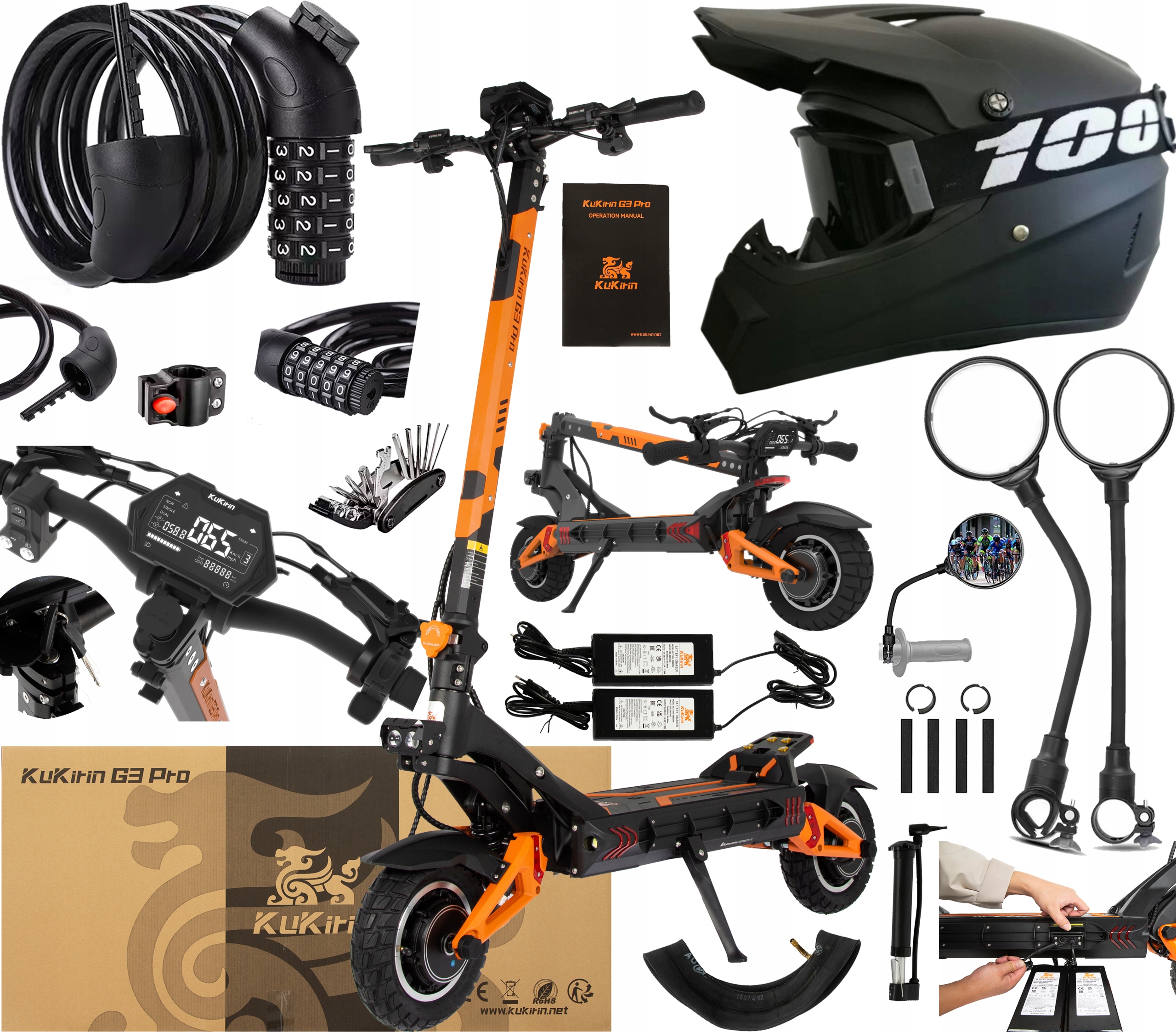 Kukirin G3 Pro Skládací 3000W 52V 23.4AH 65km/h 80KM 10" Terénní +Dárek3