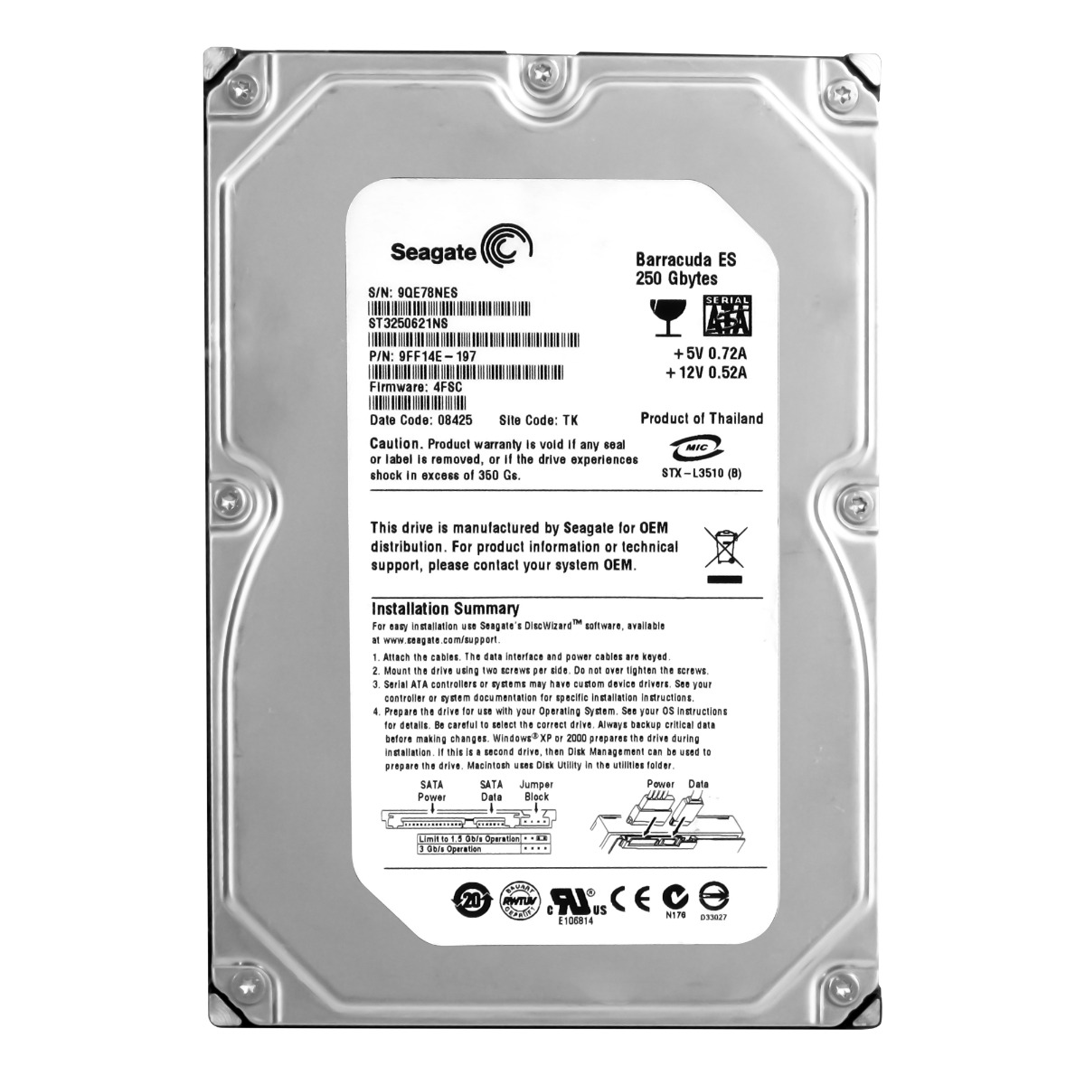 Seagate Barracuda Es 250GB 7.2K 16MB Sata II 3.5'' ST3250621NS