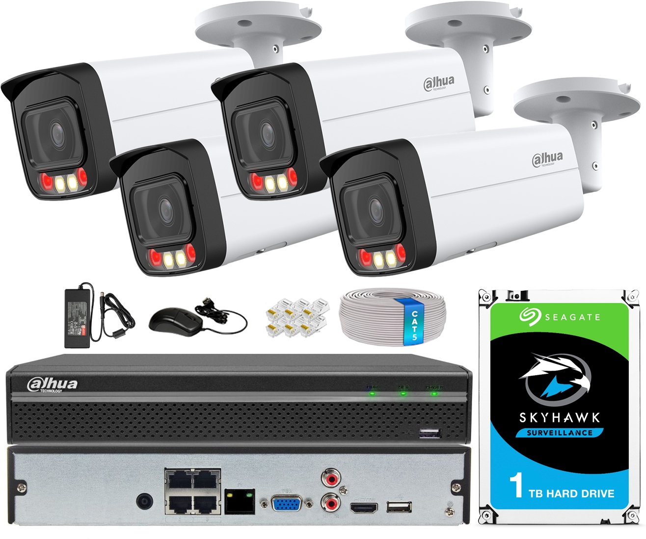 Sada na monitorovanie Ip Dahua 4 kamery 4Mpx Deň/Noc Farba 24/7