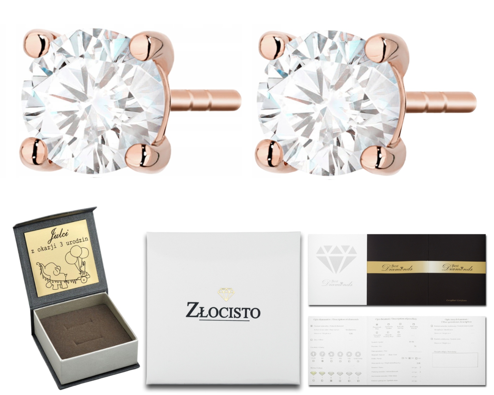 Růžové Zlato Náušnice S Diamantem Tyčinka Zlato 585 Jako Dárek