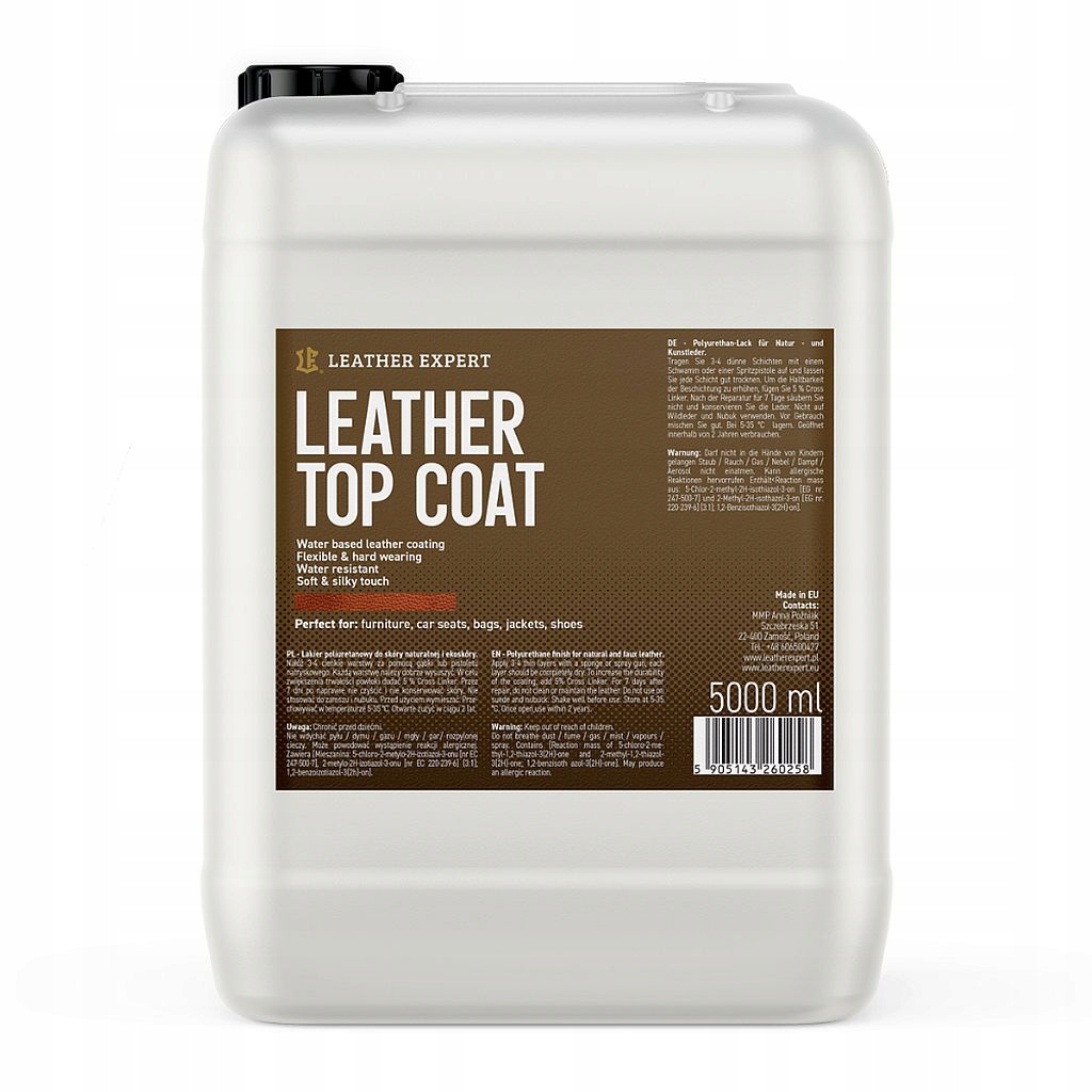 Leather Expert Top Coat bezbarvý lak na pokožku Finish Mat 5000 ml