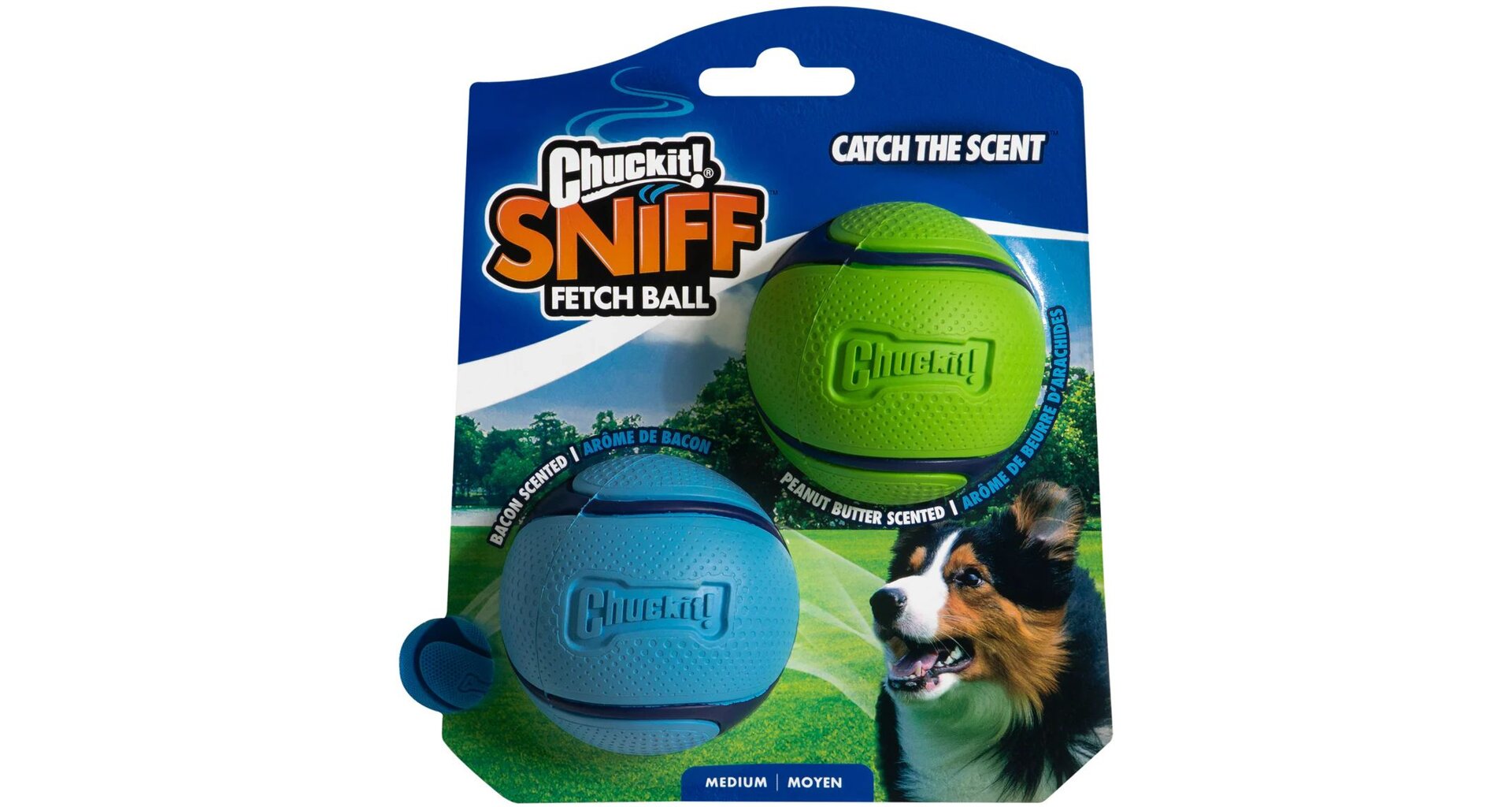 Levně Chuckit! Sniff Ball míčky s vůní slaniny a arašídového másla –Medium 6,5 cm