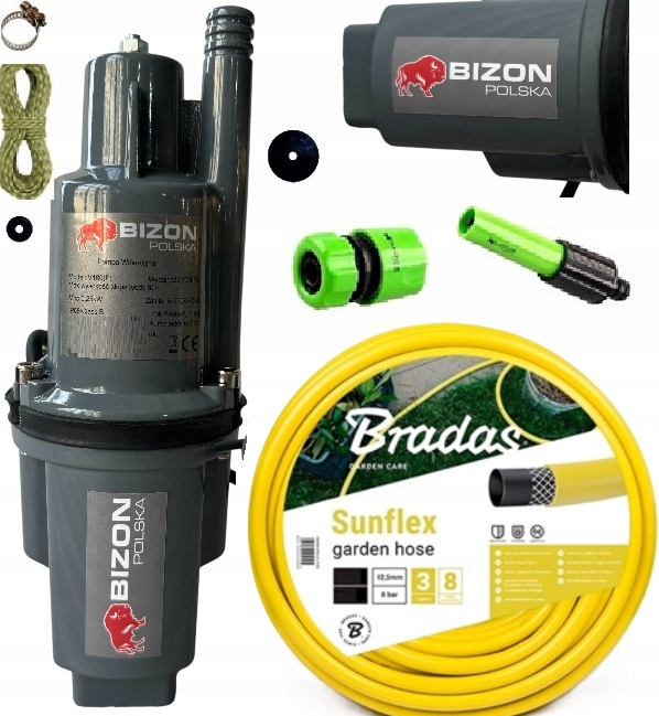 Pompa Ciśnieniowa do wody Podlewania głębinowa 20m Kabla 8BAR Bizon +wąż 20