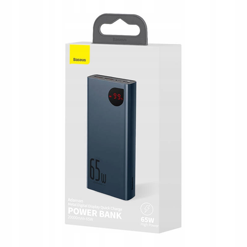 BASEUS POWERBANK 20000MAH 2X USB 1X USB-C PD QC 5A 65W LED CERTYFIKAT CE Typ akumulatora litowo-polimerowy