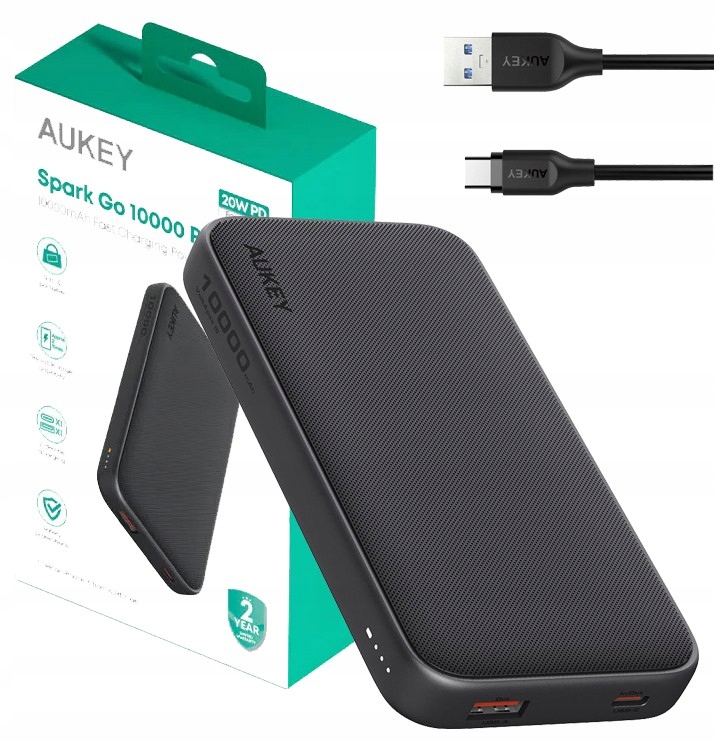 Aukey PB-Y46P PowerBank 10000mAh 20W 2xUSB kabel Usb-c
