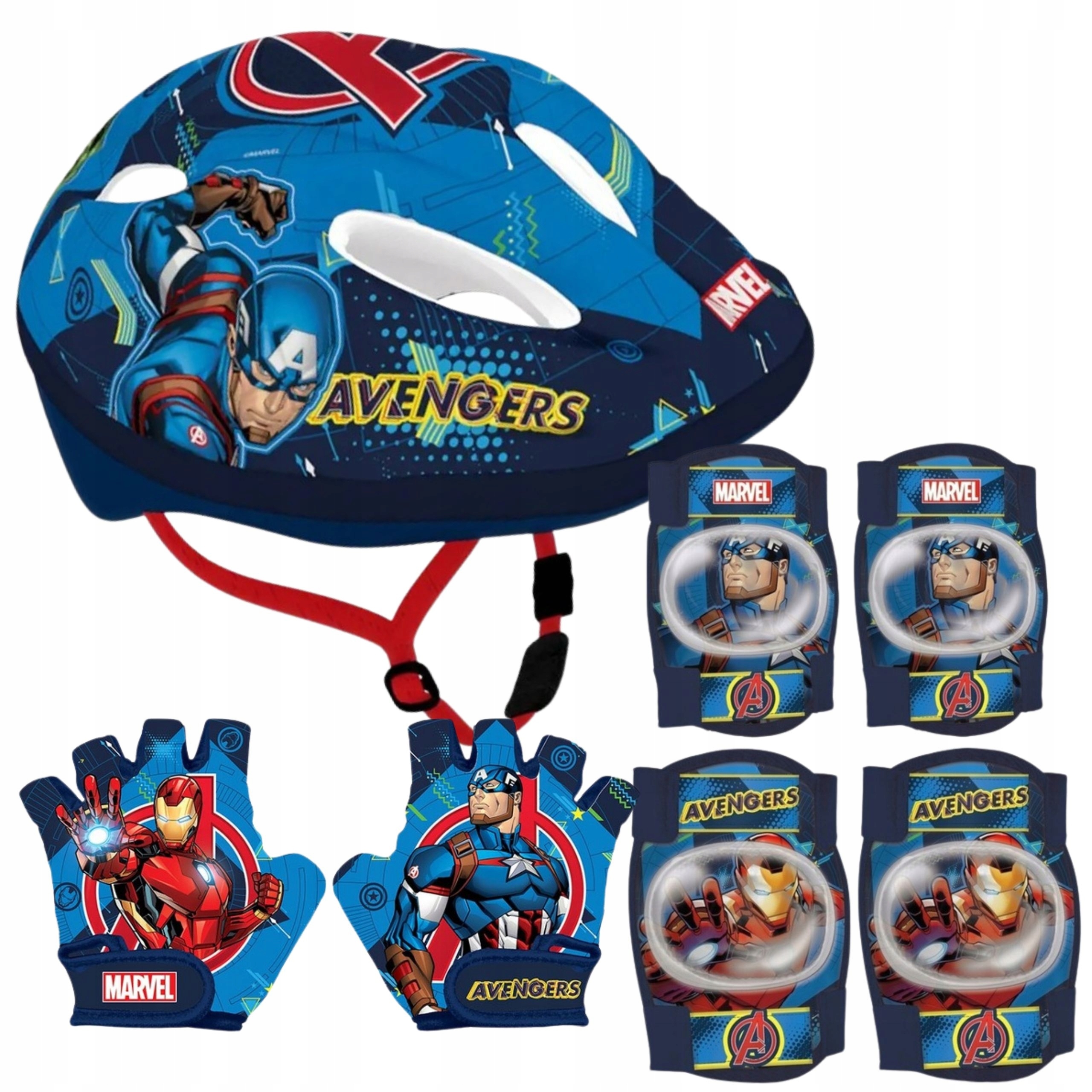 Zestaw Avengers Kask 52-56cm Ochraniacze Na Łokcie Kolana Rękawiczki