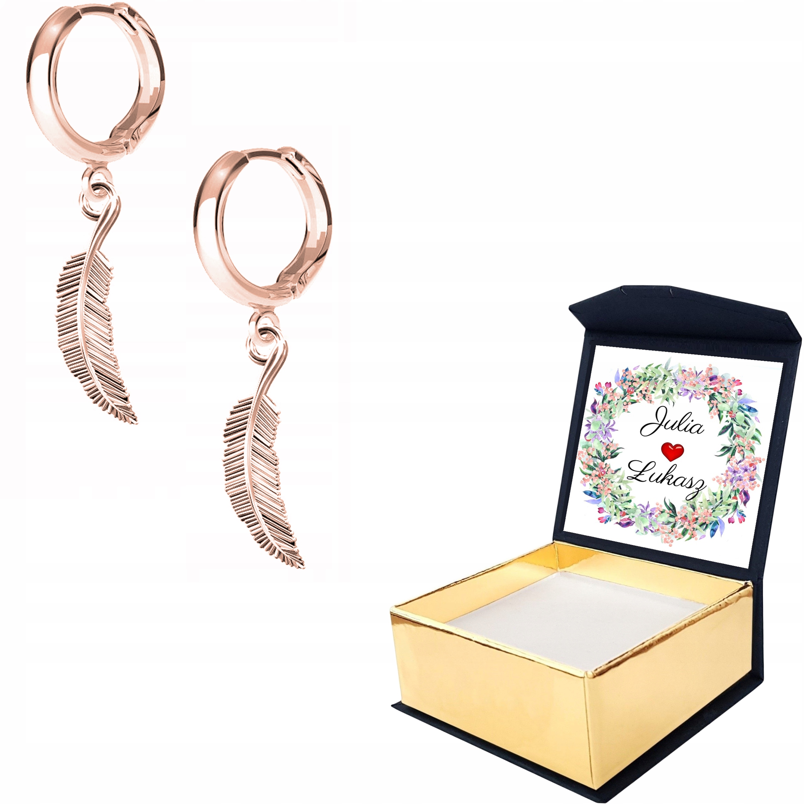 Náušnice růžové zlato Pero Pírko Vlastní Potisk