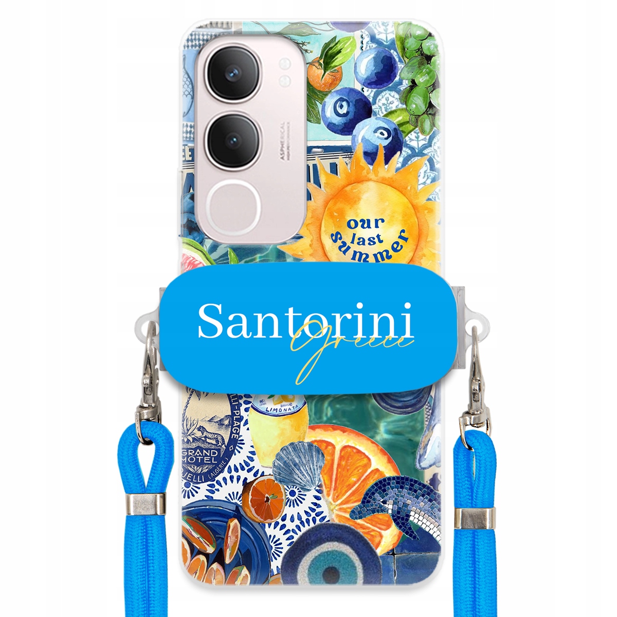 pouzdro na Vivo Y19S 4G Modré Crossbody vodítko Držák Santorini Sea Vibes