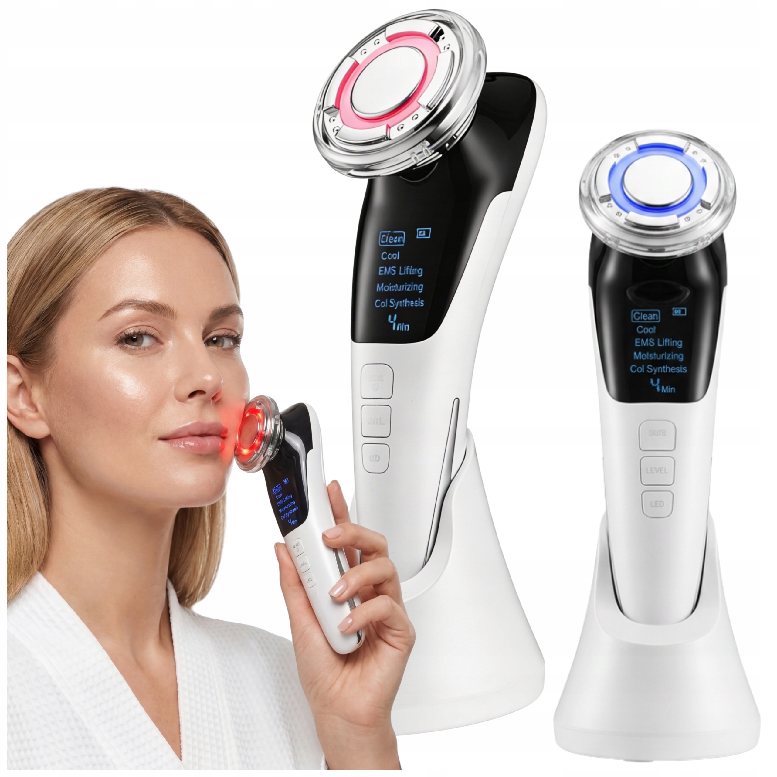 Masażer Ems Mezoterapia Bezigłowa Do Twarzy Ultradźwięki 7w1 Riborn Beauty