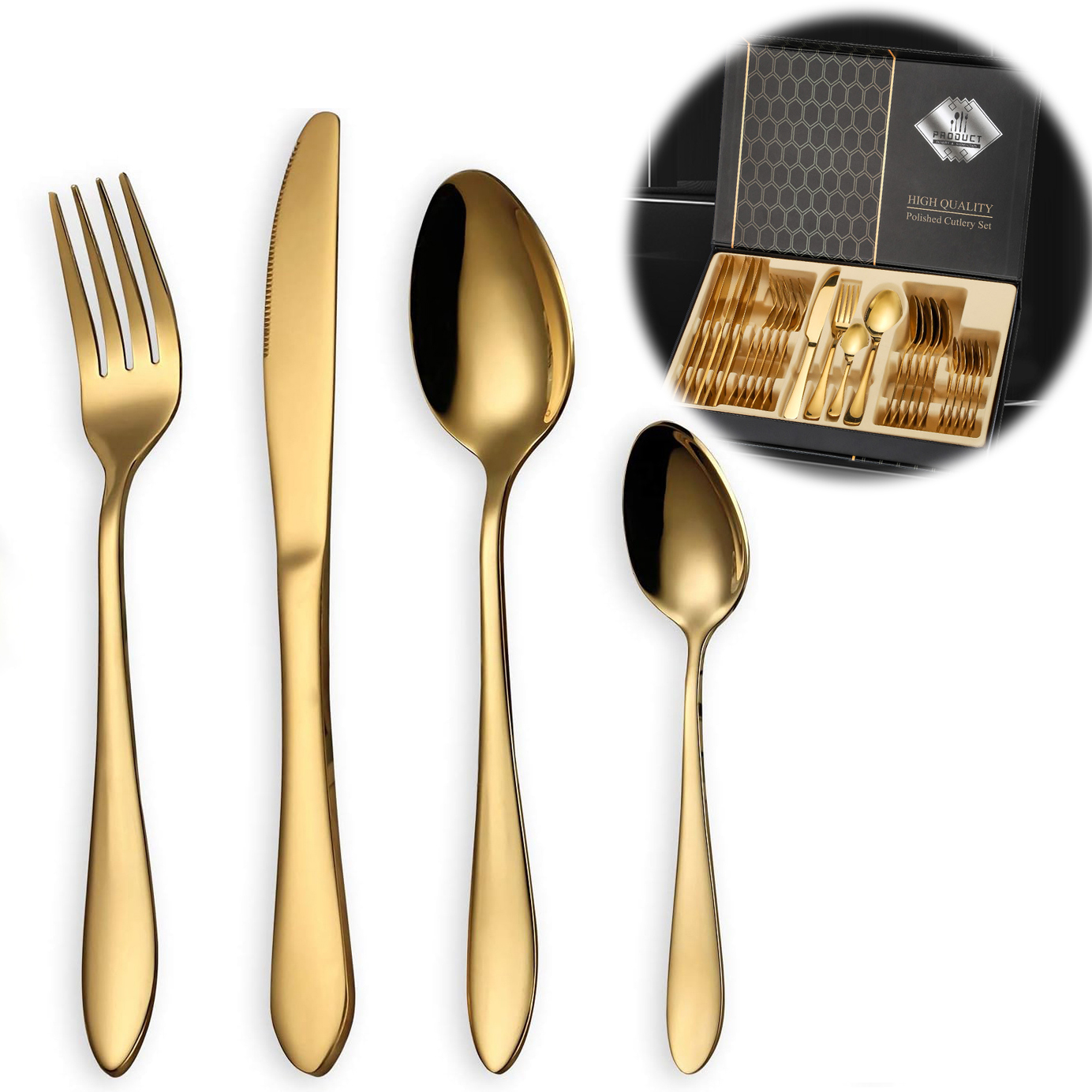 Jídelní Sada Z Nerezové Oceli Zlatá 24KS