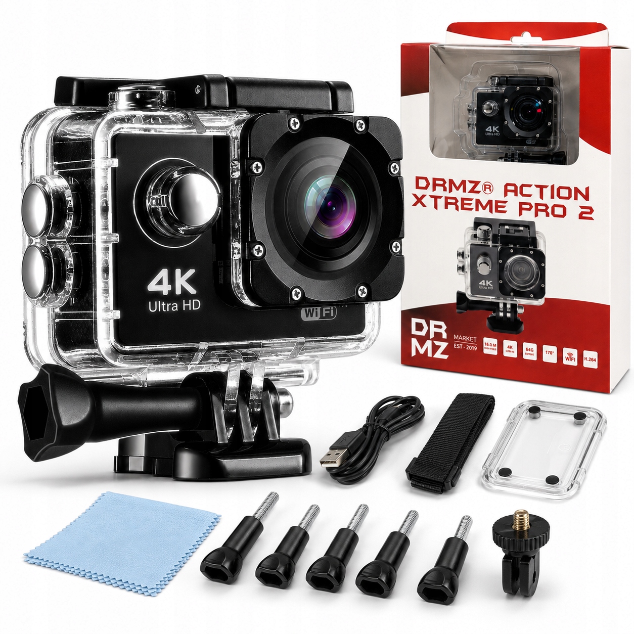 Kamera Sportowa 4K Full Hd Drmz ActionXtreme Pro 2 Uchwyty Wodoodporna 30M