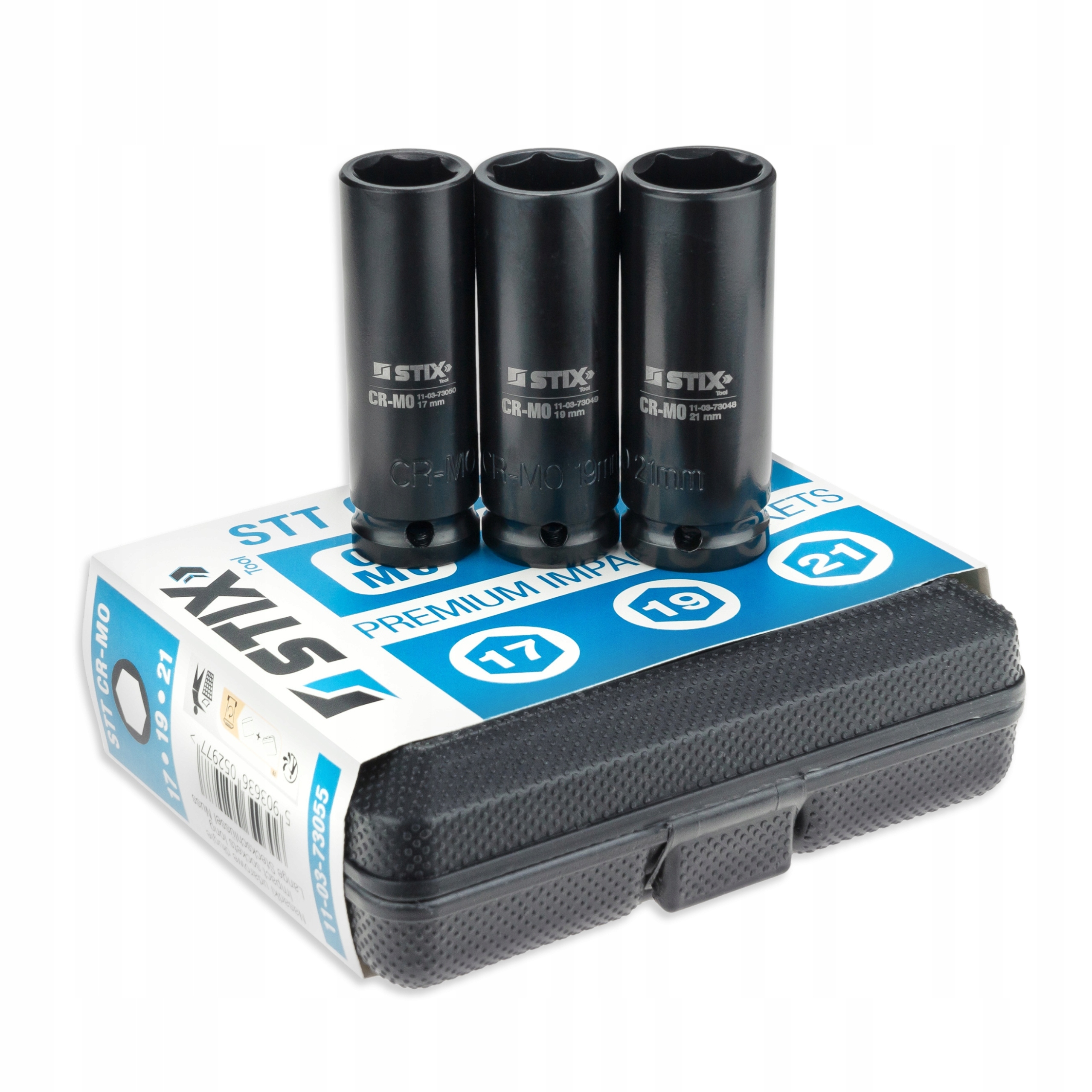 Zestaw Nasadek Udarowych 1/2 Cala 17, 19, 21 MM Do Kluczy Pneumatycznych