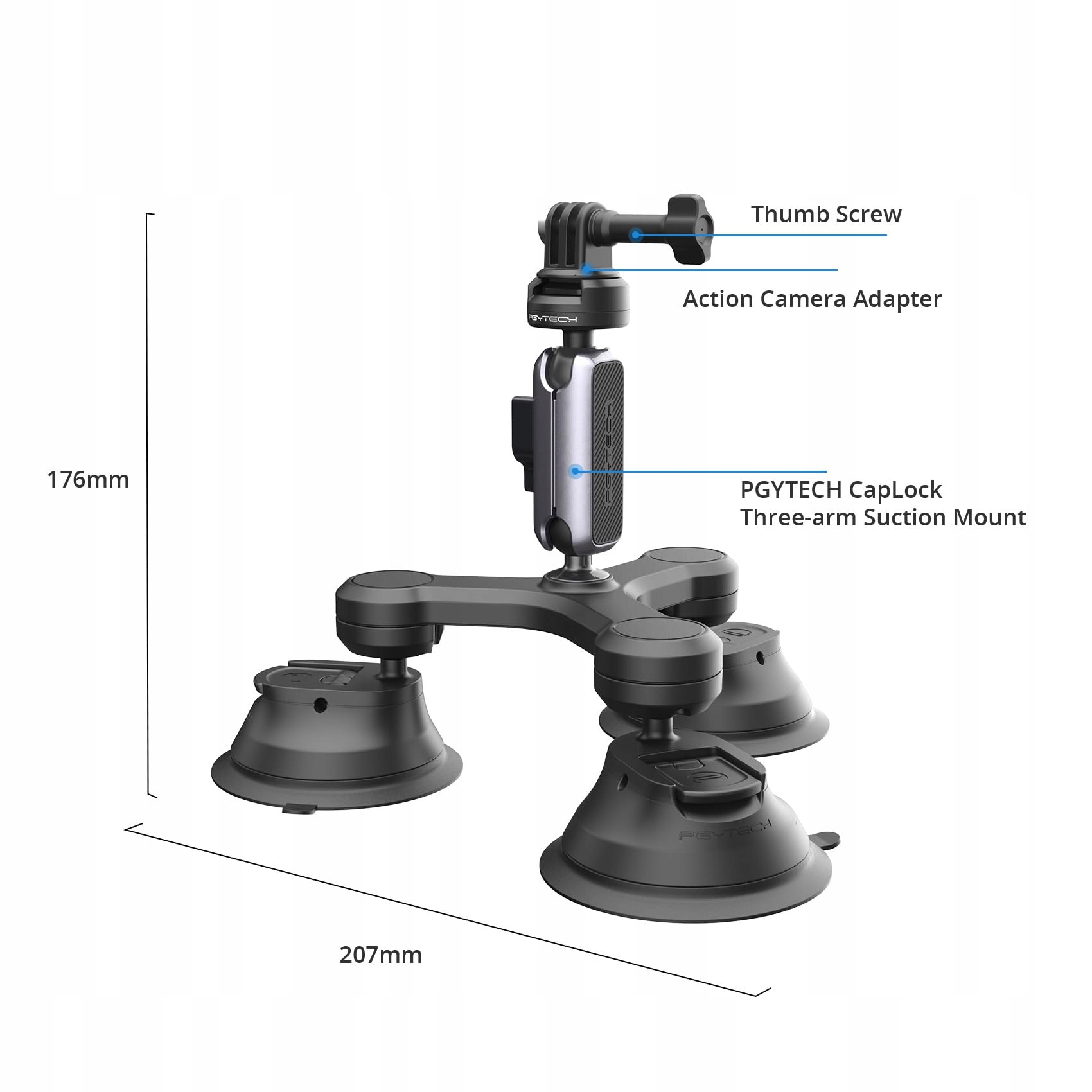 Potrójna Przyssawka Uchwyt Do GoPro DJI Insta360 Adapter 1 4 PGYTECH — miniatura 8