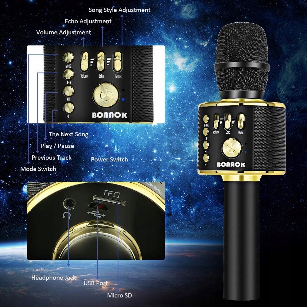 BONAOK Mikrofon Karaoke Bezprzewodowy Bluetooth Dla Dzieci i Dorosłych — miniatura 2