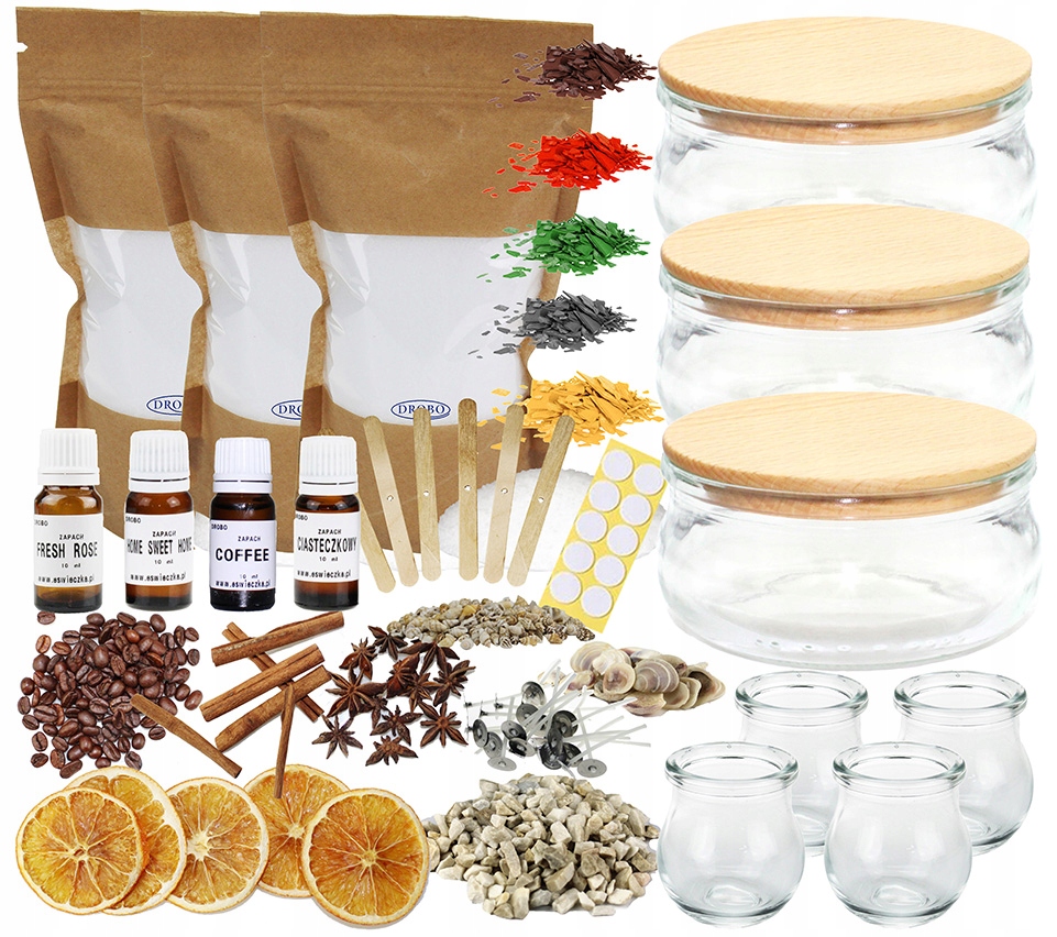 Velká sada na výrobu svíček, elegantní sklo s víčkem o objemu 210 ml