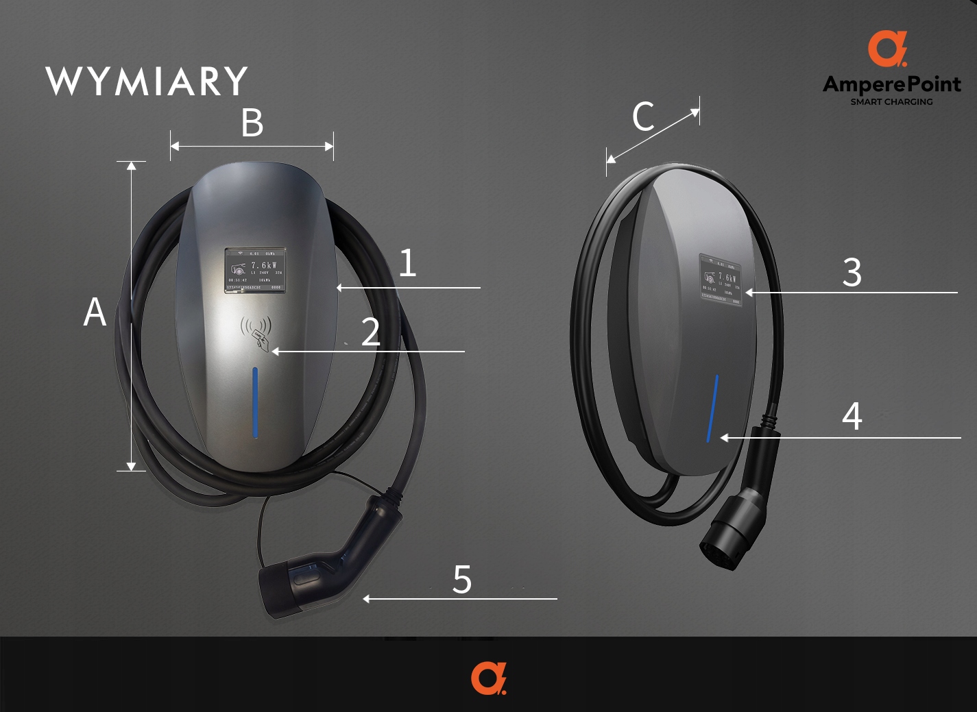Ładowarka Samochodowa Wallbox Gray 11kW do Hybryd Plug in Ampere Point WiFi Rodzaj złącza Typ 2