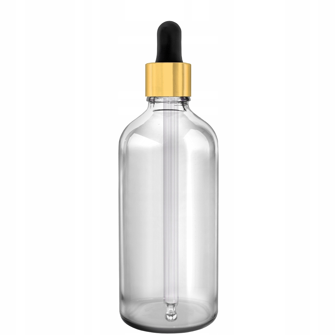 

Butelka Szklana 100ML Bezbarwna Z Pipetą Złoto Cza