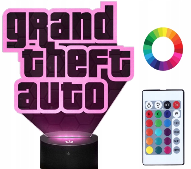 

Lampka Nocna Gta 3D Led Imię Grawer Personalizacja