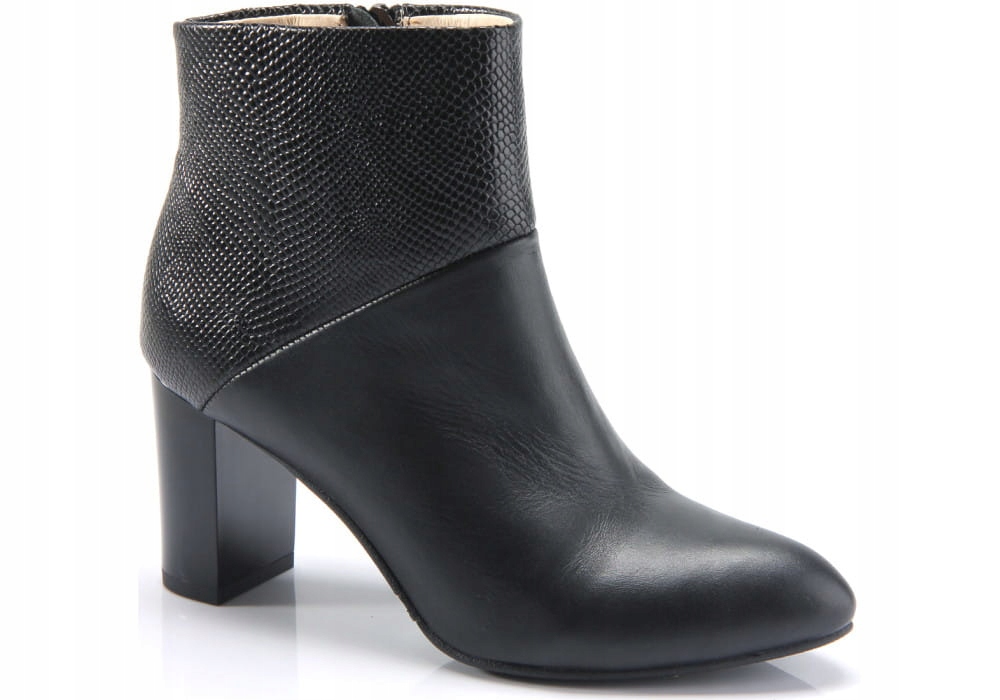 Černé klasické dámské kotníkové boty na podpatku kožené, stabilní, nové Neścior, velikost 38
