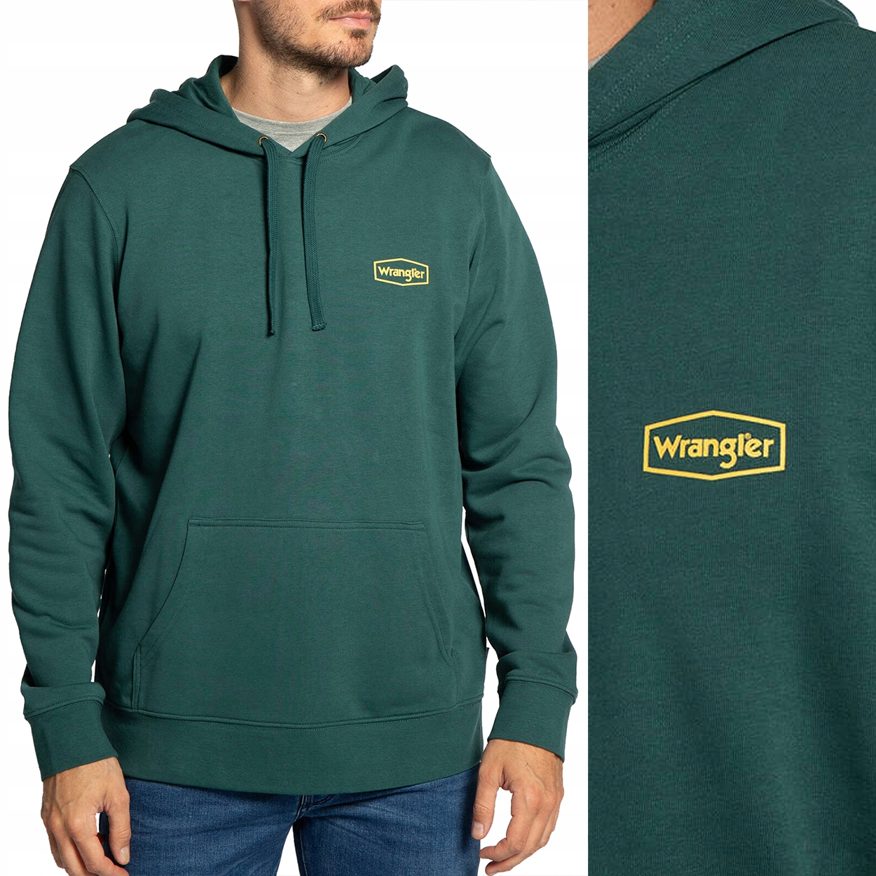Wrangler Hoodie Dark Matcha Zelená Bavlněná Mikina S Kapucí (klokanka) XL