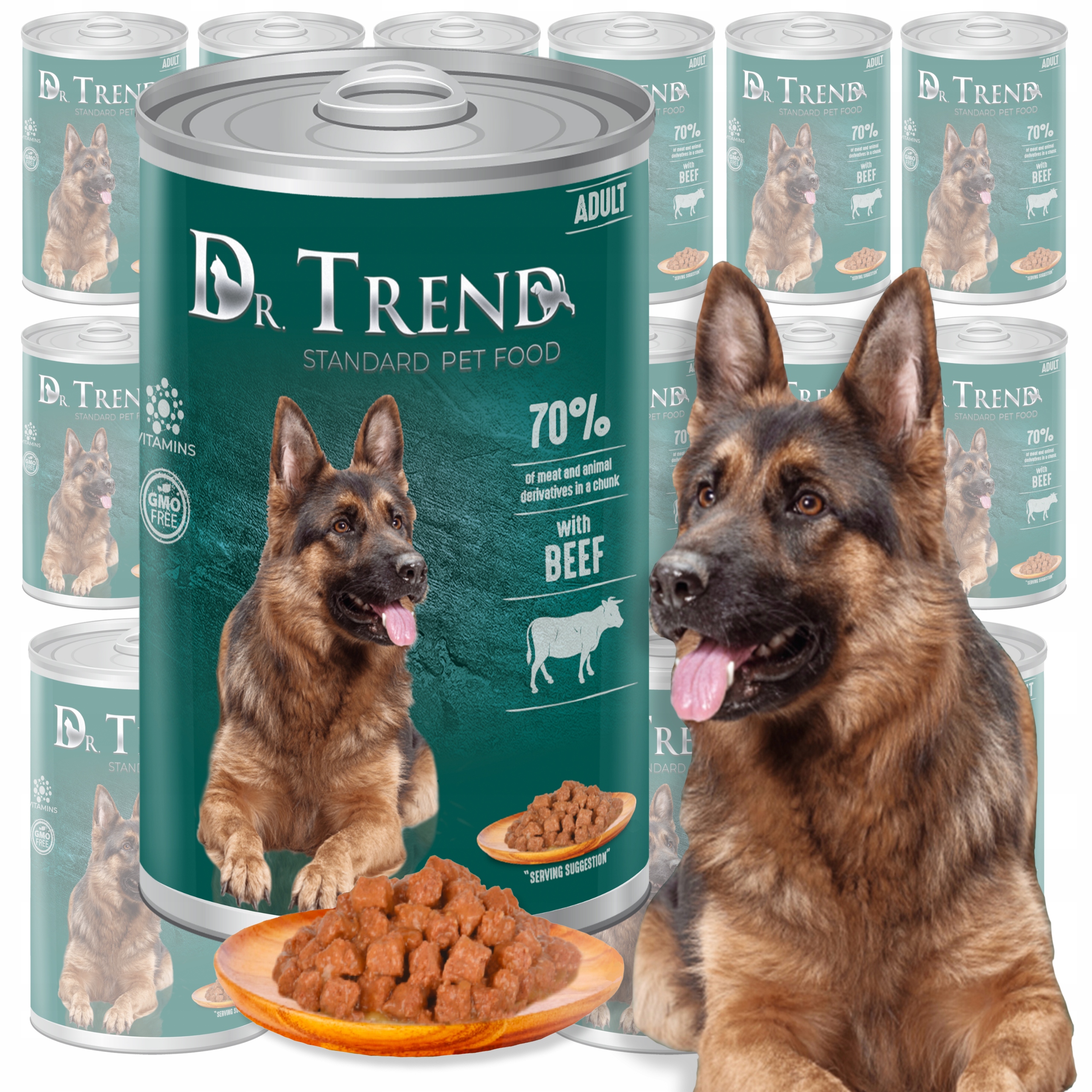 Levně Dr.trend vlhké krmivo pro psy v konzervách s hovězím masem 70% masa 16x1250 g