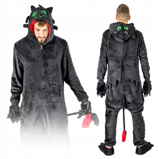 Kigurumi Onesie Pánské Pyžamo Noční Fúrie Bezzubka Černá Na Zip Velikost L